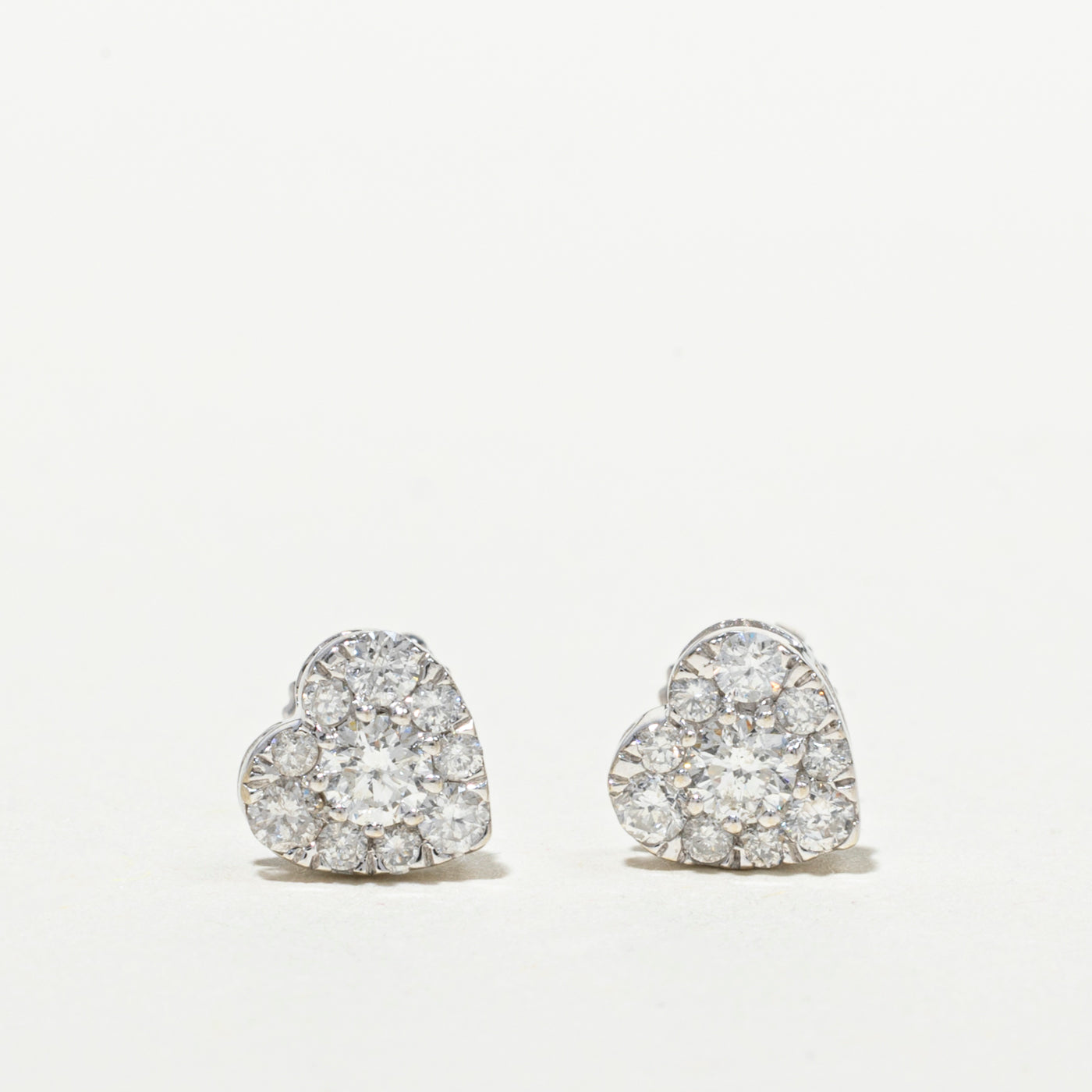 White Gold Heart Cluster Stud Earrings | 0.51ctw