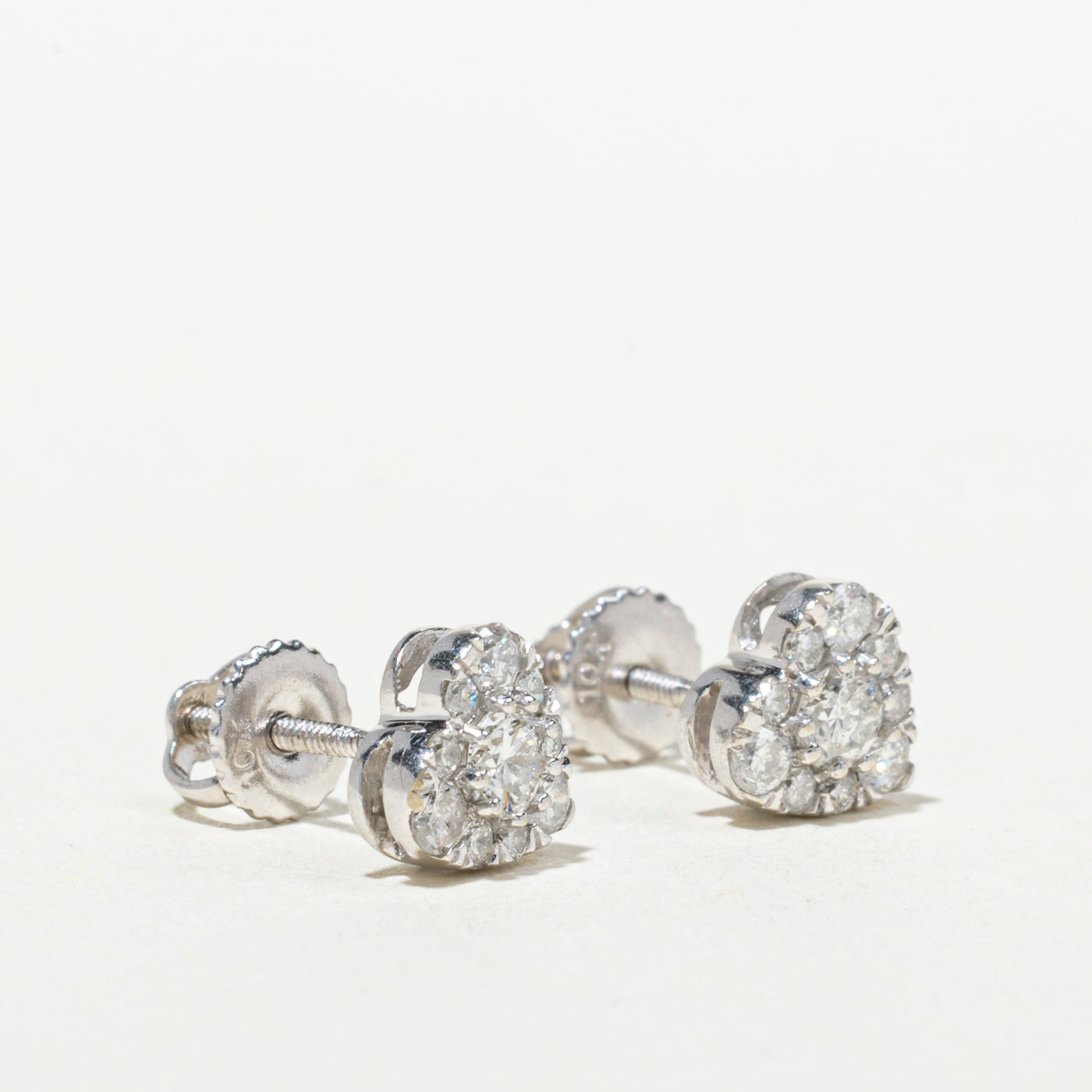 White Gold Heart Cluster Stud Earrings | 0.51ctw