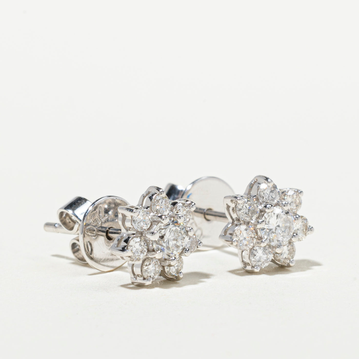 18k Diamond Petal Halo Stud Earrings | 0.8ctw