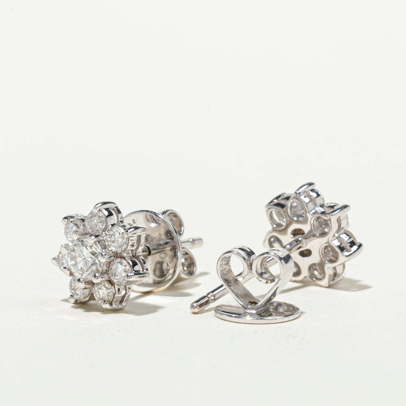 18k Diamond Petal Halo Stud Earrings | 0.8ctw