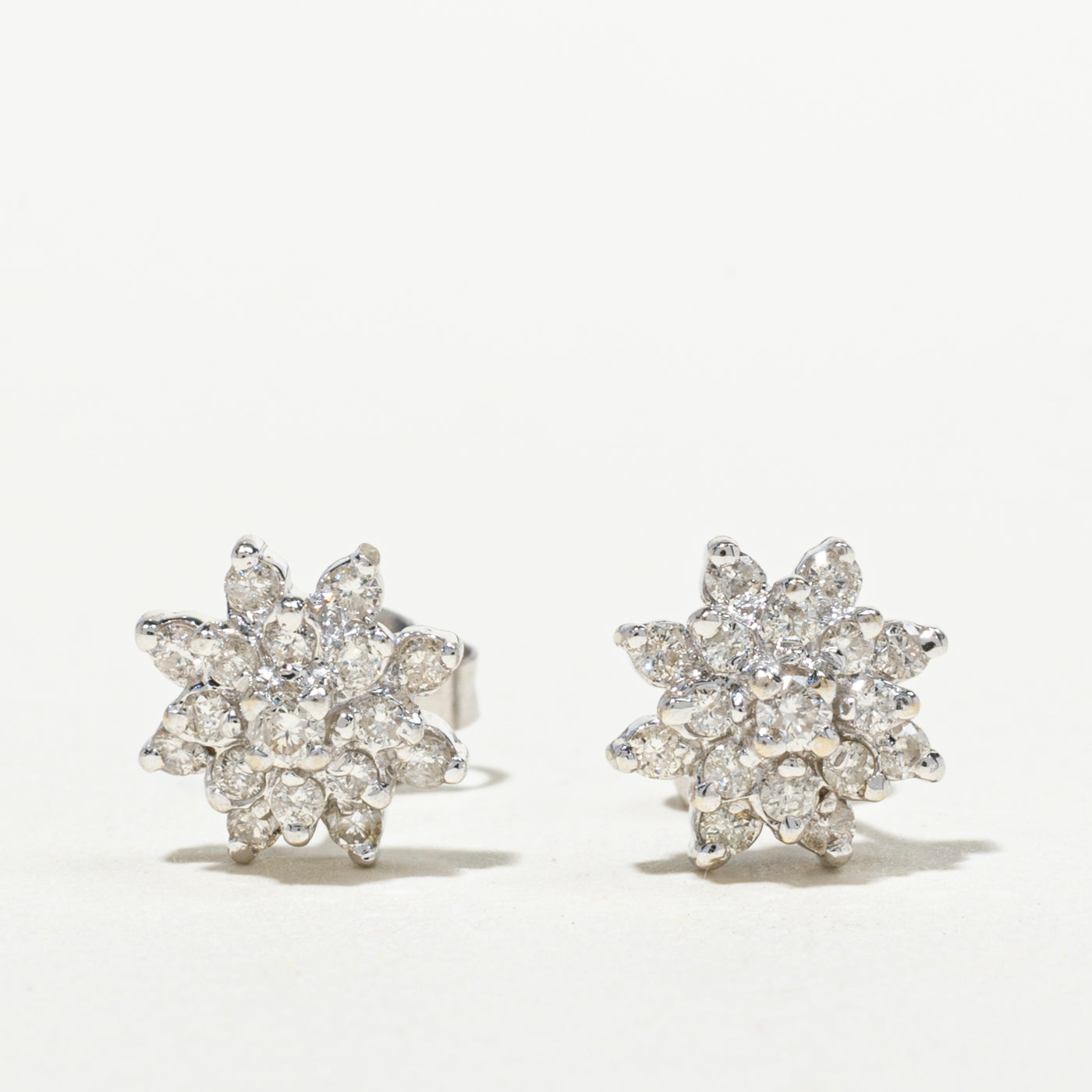 White Gold Diamond Petal Cluster Stud Earrings | 0.4ctw