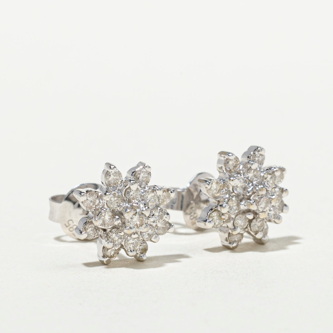 White Gold Diamond Petal Cluster Stud Earrings | 0.4ctw