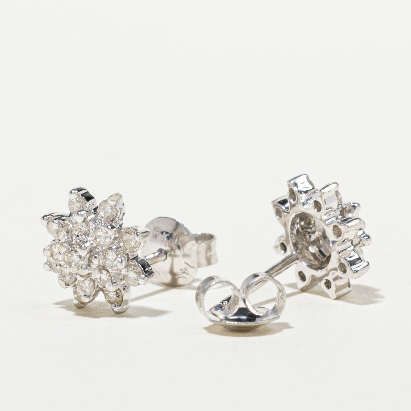 White Gold Diamond Petal Cluster Stud Earrings | 0.4ctw