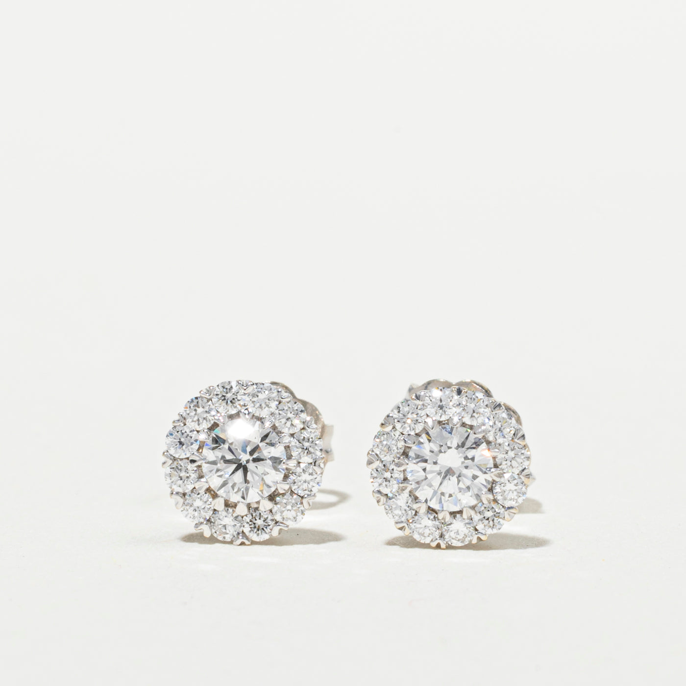 18k White Gold Diamond Halo Stud Earrings | 0.56ctw