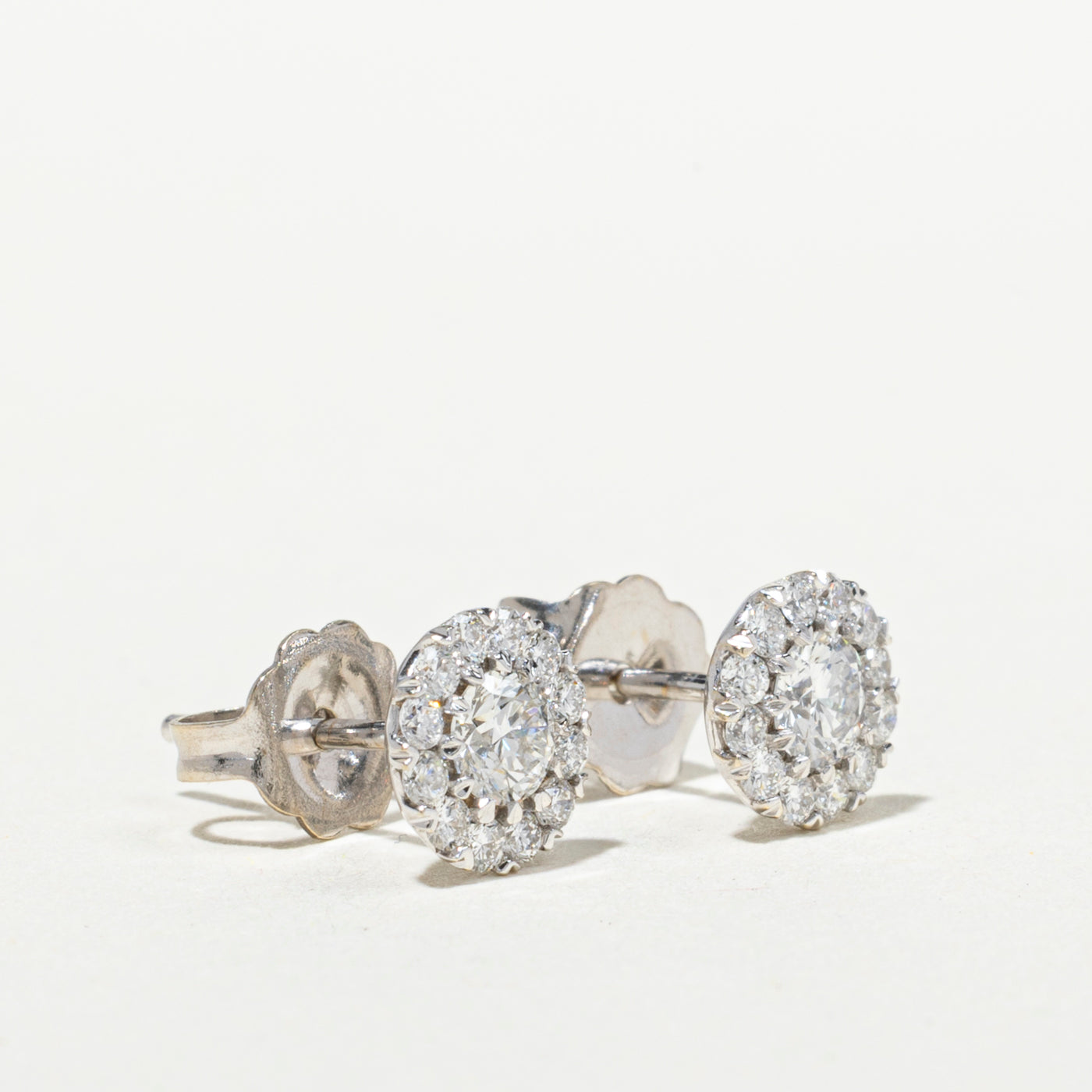 18k White Gold Diamond Halo Stud Earrings | 0.56ctw