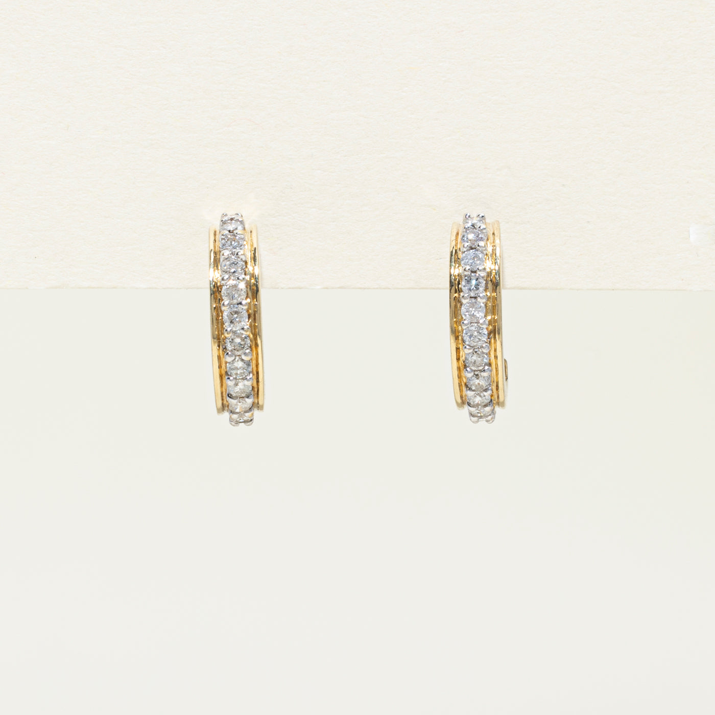 10k Diamond Grooved Half Hoop Earrings | 0.5ctw | 15mm