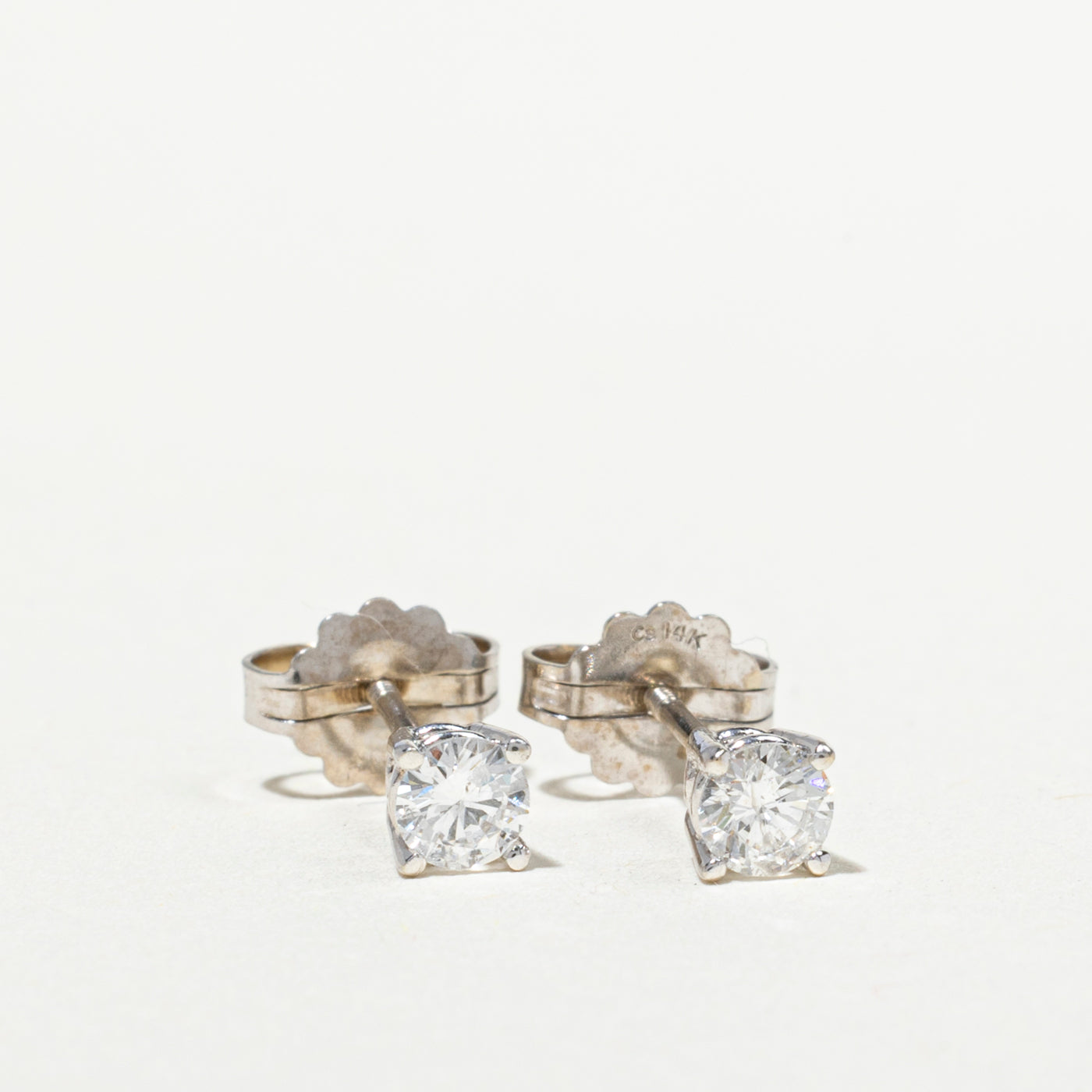 White Gold Solitaire Diamond Stud Earrings | 0.3ctw | 14K