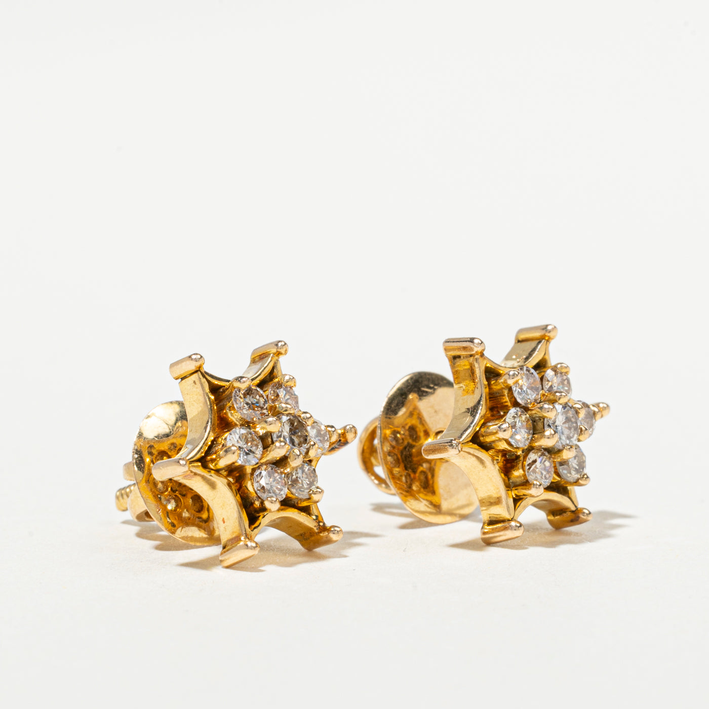 18k Diamond Cluster Star Stud Earrings | 0.75ctw