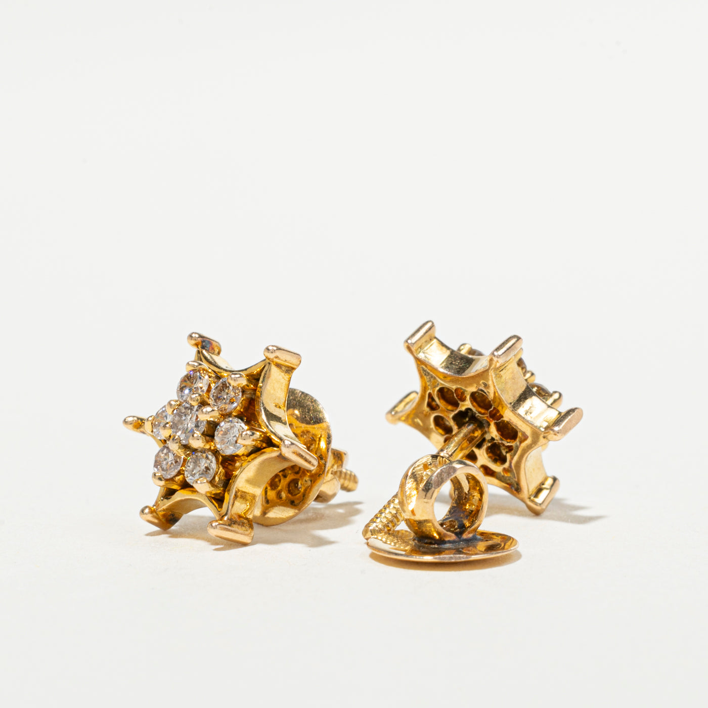 18k Diamond Cluster Star Stud Earrings | 0.75ctw