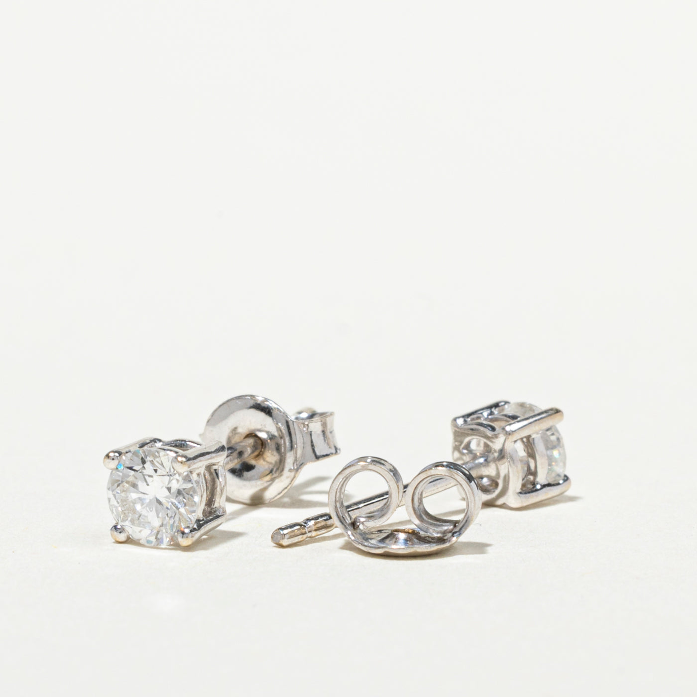 18k White Gold Solitaire Stud Earrings | 0.60ctw