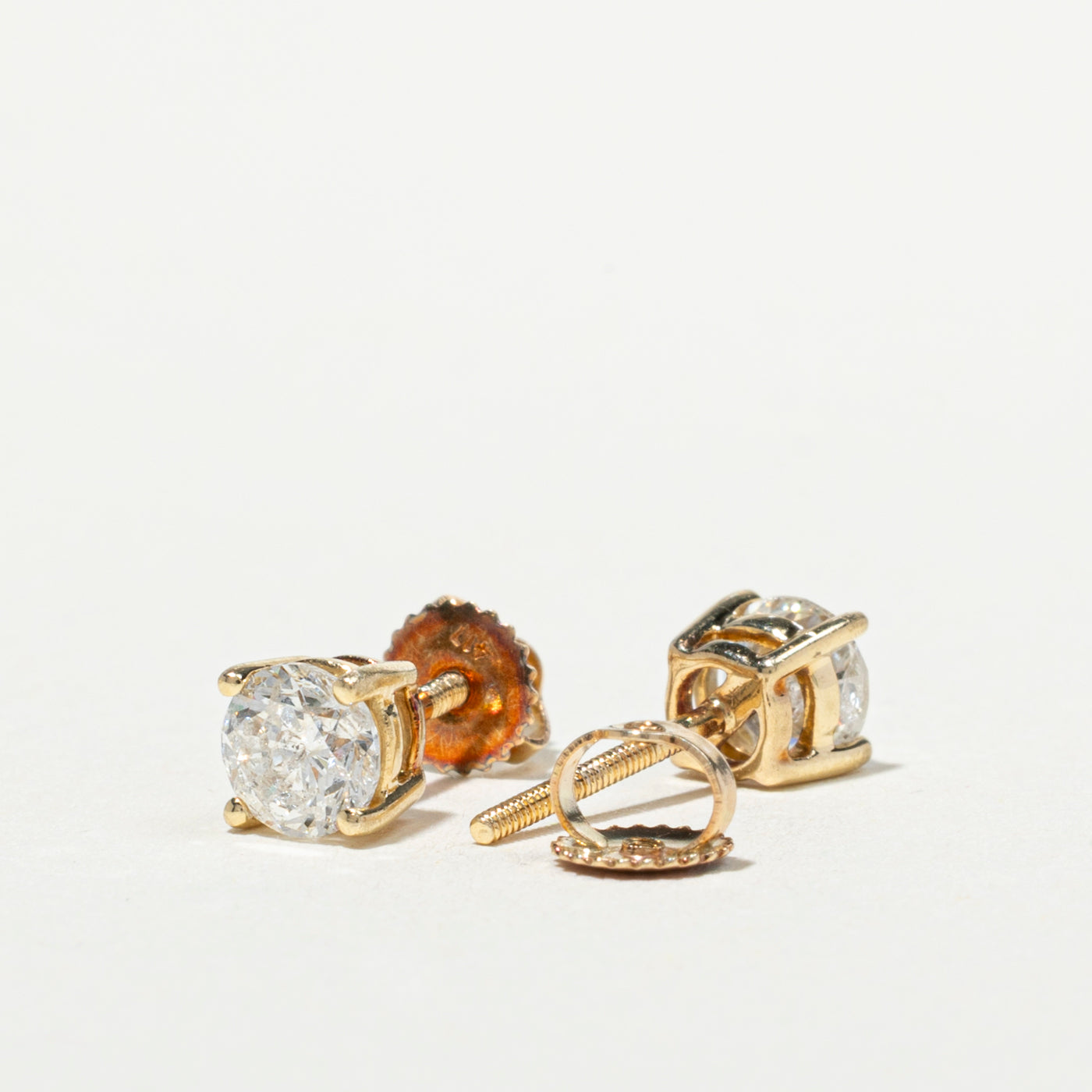 Solitaire Diamond Stud Earrings | 0.90ctw I2/I3 I/J