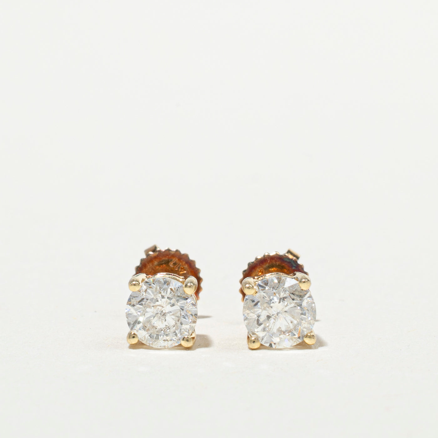 Solitaire Diamond Stud Earrings | 0.90ctw I2/I3 I/J