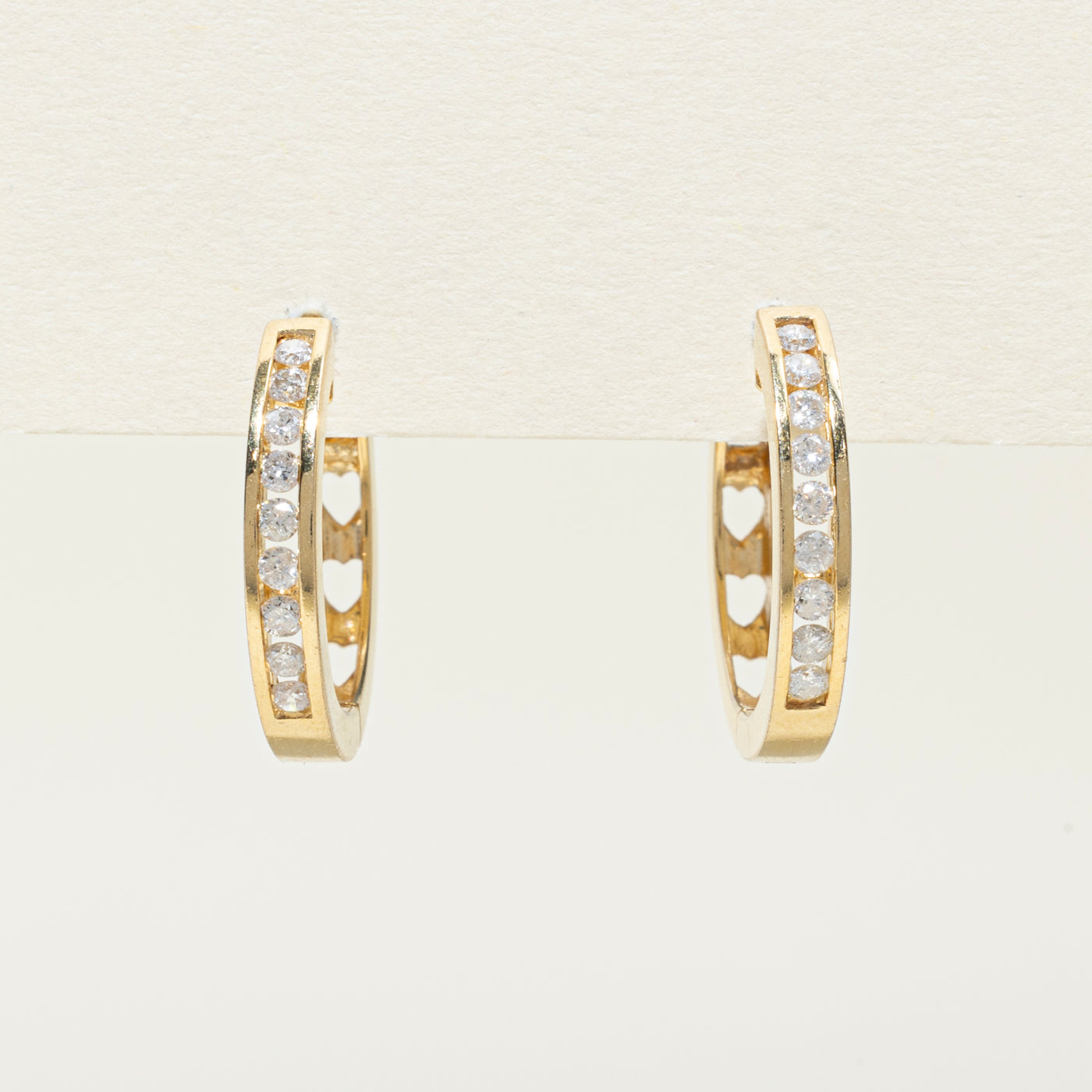 Channel Set Diamond Heart Hoop Earrings | 0.38ctw | 20mm