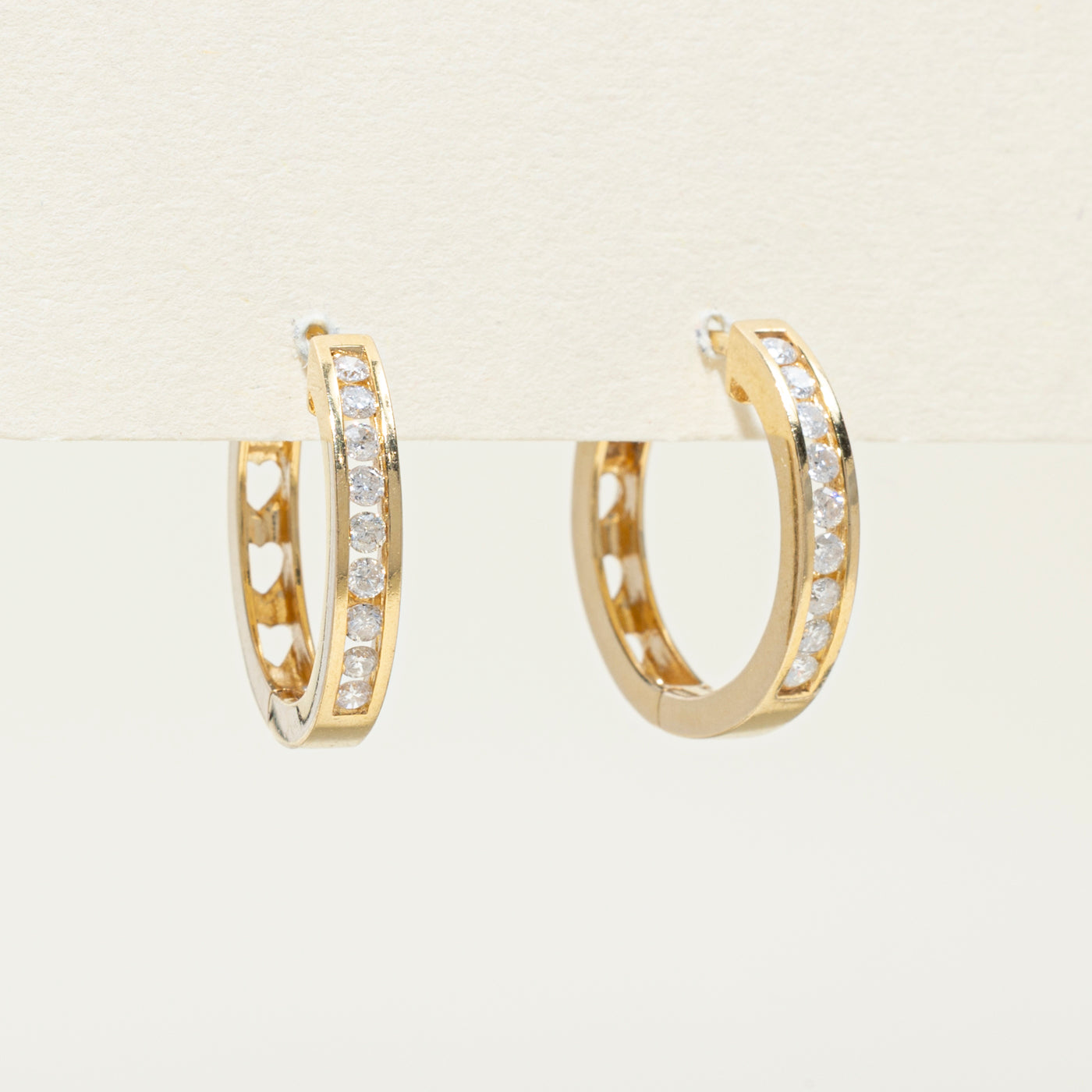 Channel Set Diamond Heart Hoop Earrings | 0.38ctw | 20mm