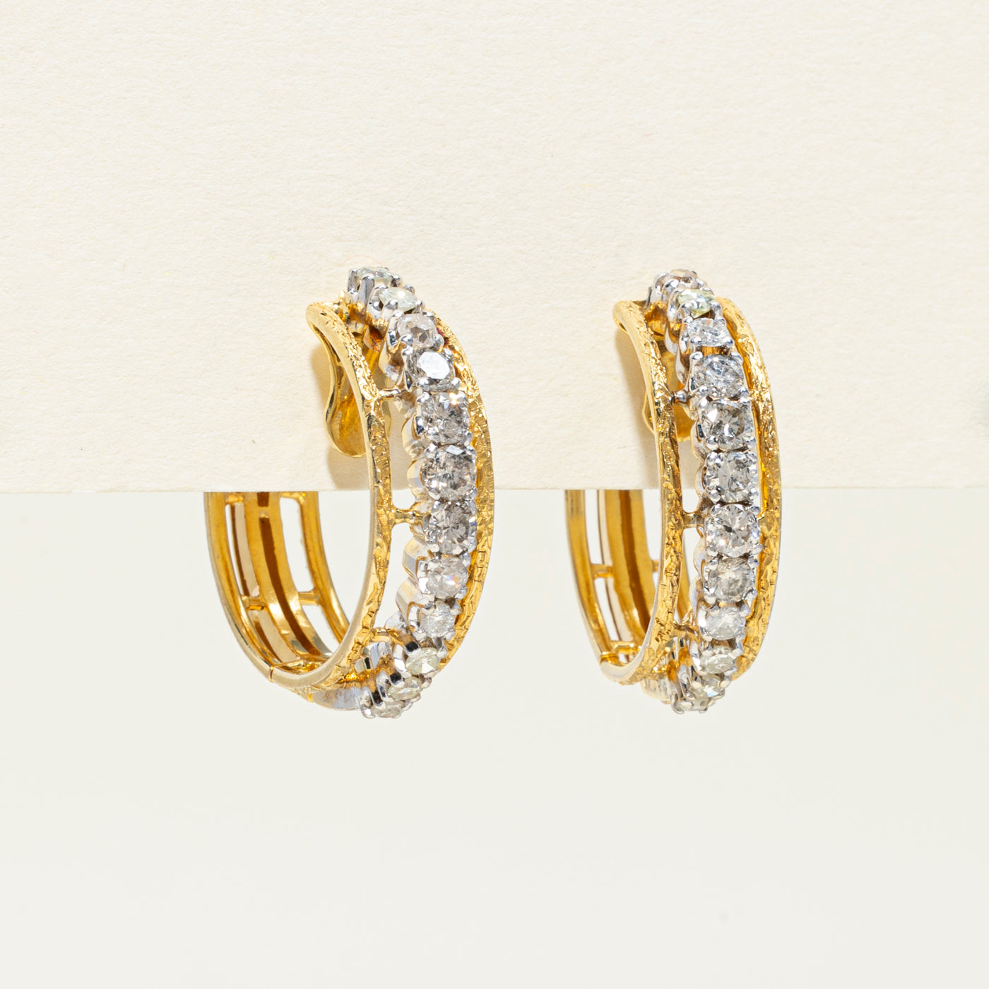 14k Diamond Textured Hoop Earrings | 1.5ctw | 25mm