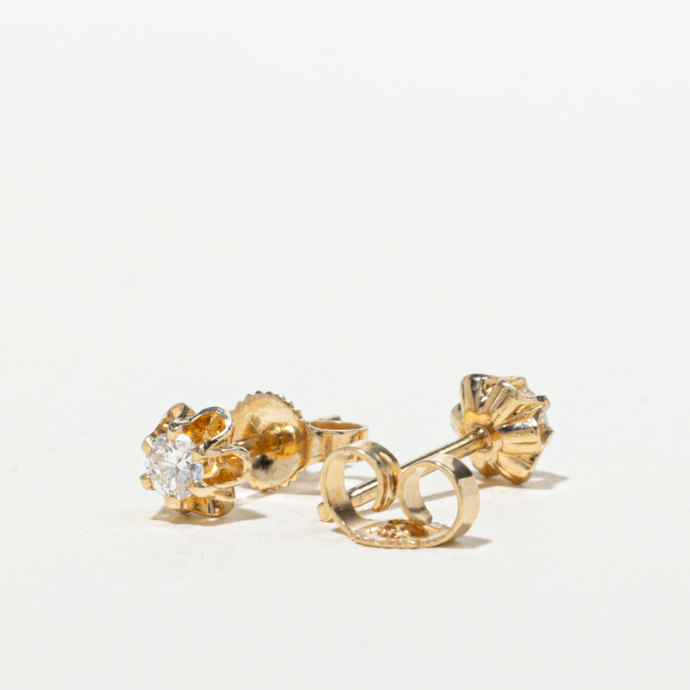 14k Belcher Set Diamond Stud Earrings | 0.16ctw
