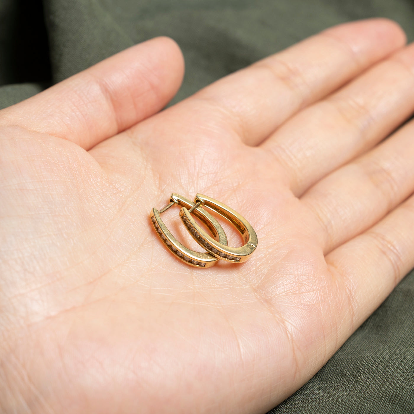 14k Channel Set Diamond Hoop Earrings | 0.25ctw