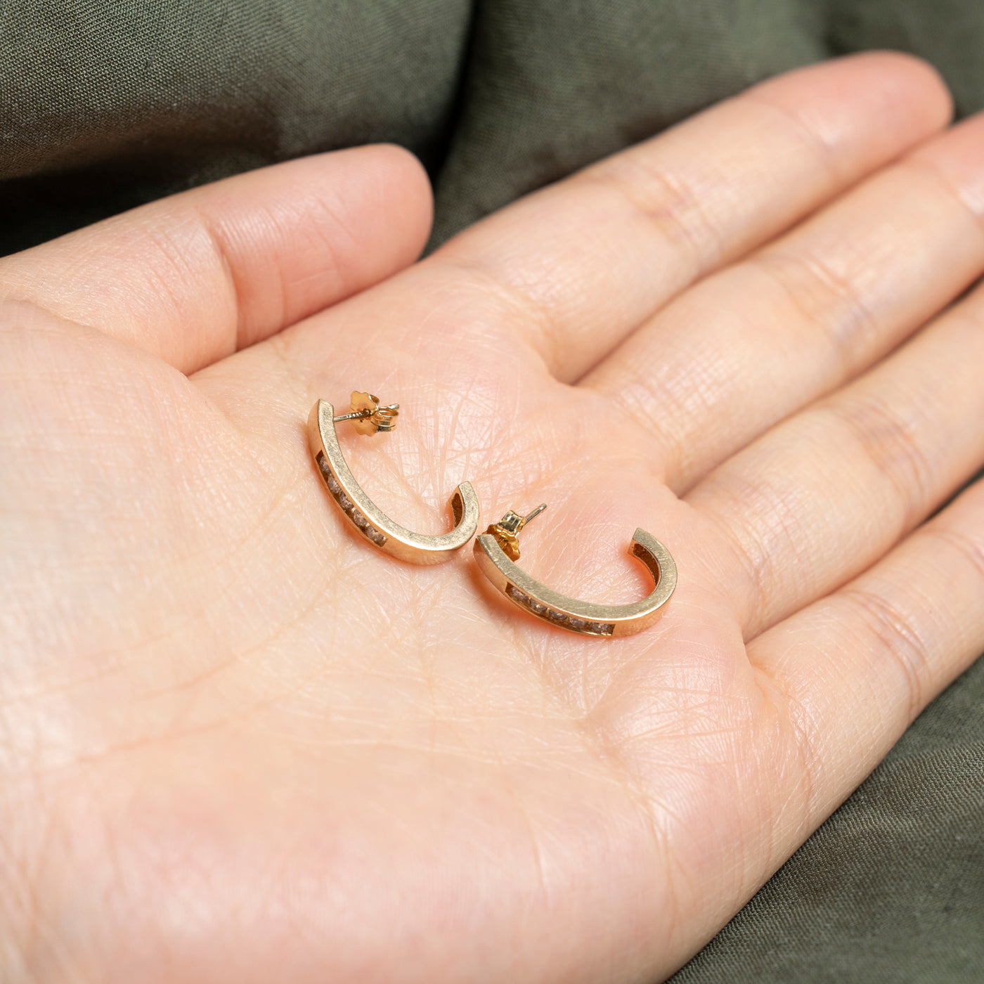 Channel Set Diamond Half Hoop Earrings | 0.2ctw | 20mm