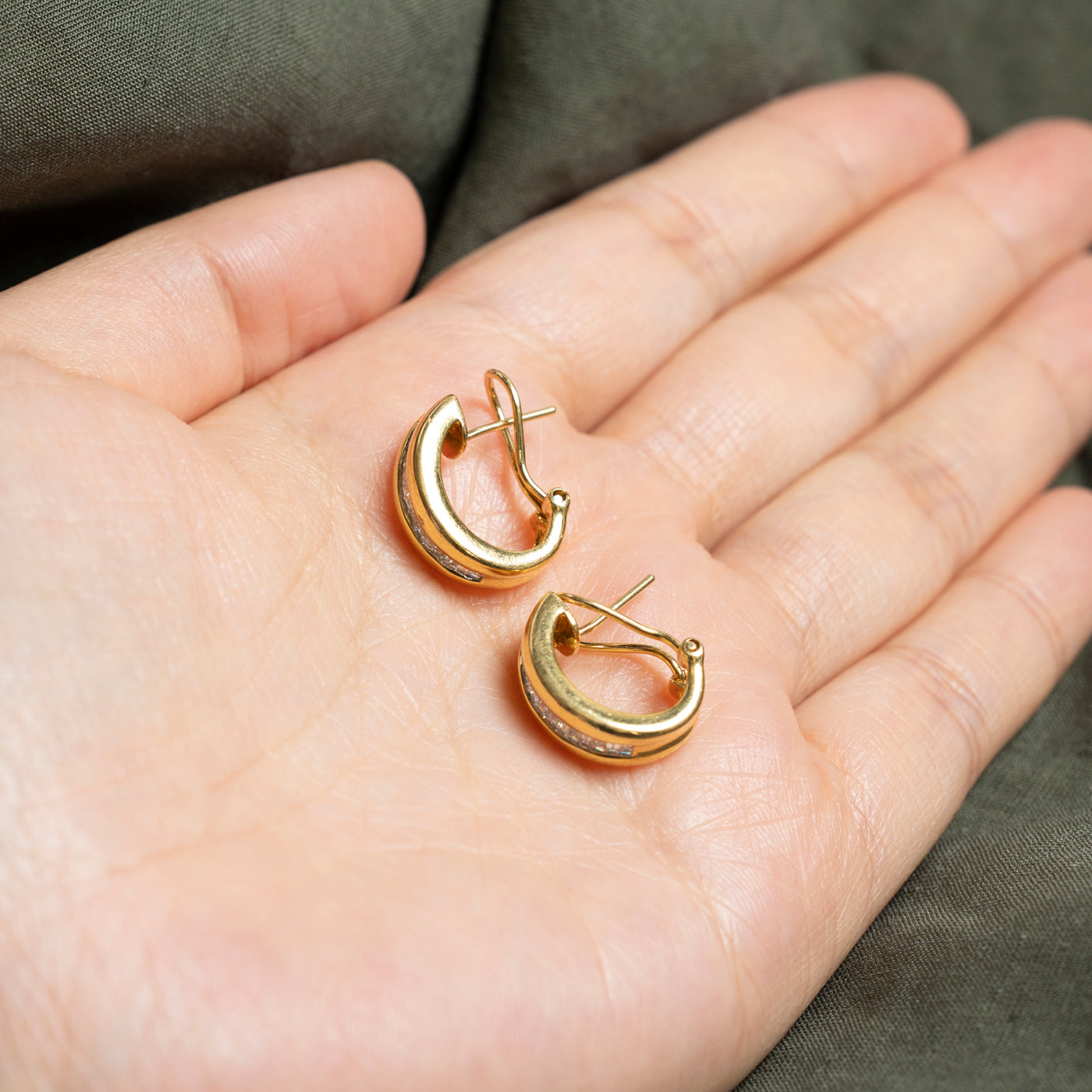 18k Channel Set Diamond Half Hoop Earrings | 0.50ctw | 15mm