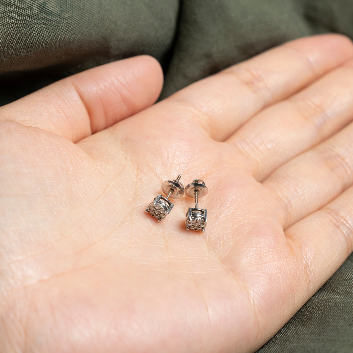 14k White Gold Diamond Cluster Stud Earrings | 0.2ctw