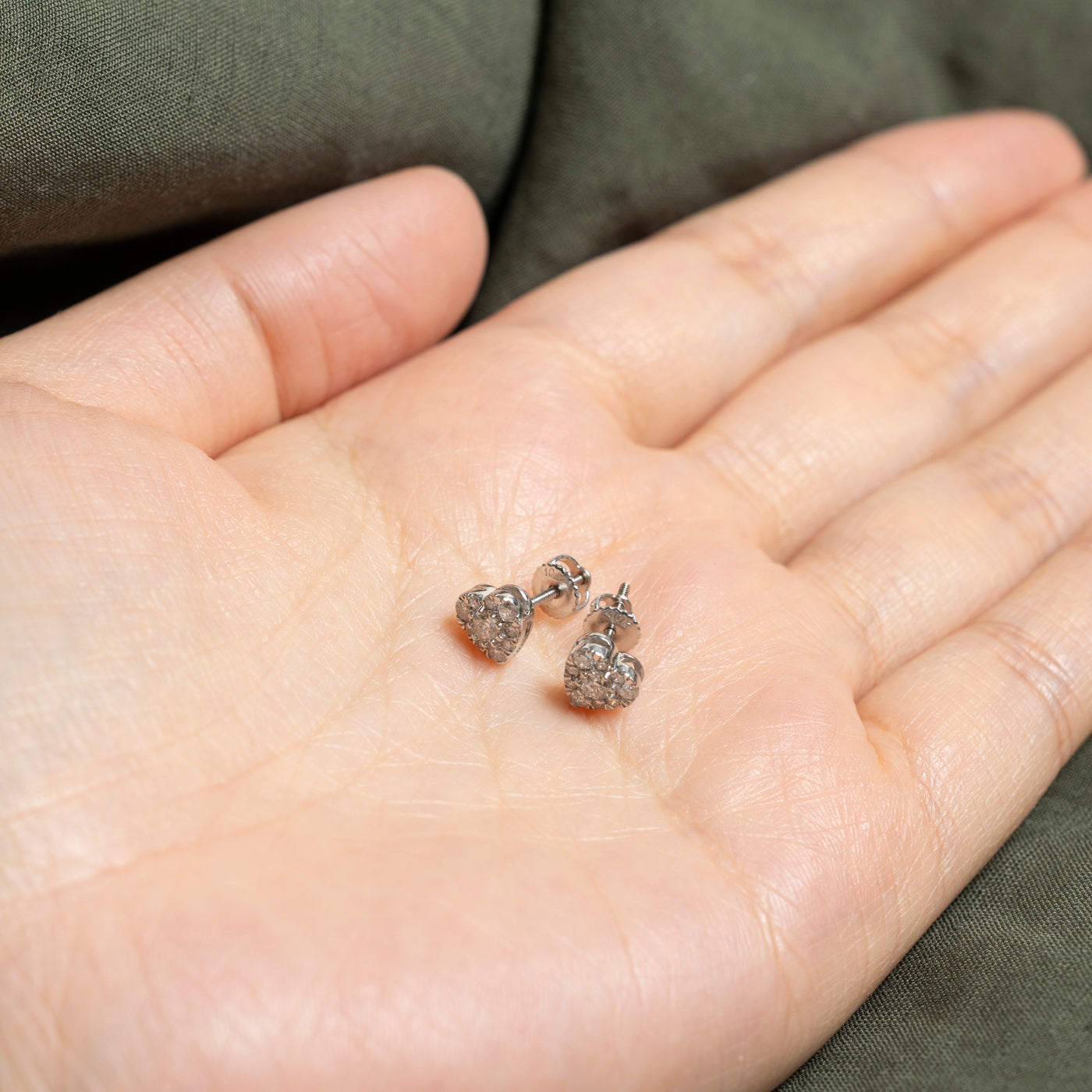 White Gold Heart Cluster Stud Earrings | 0.51ctw