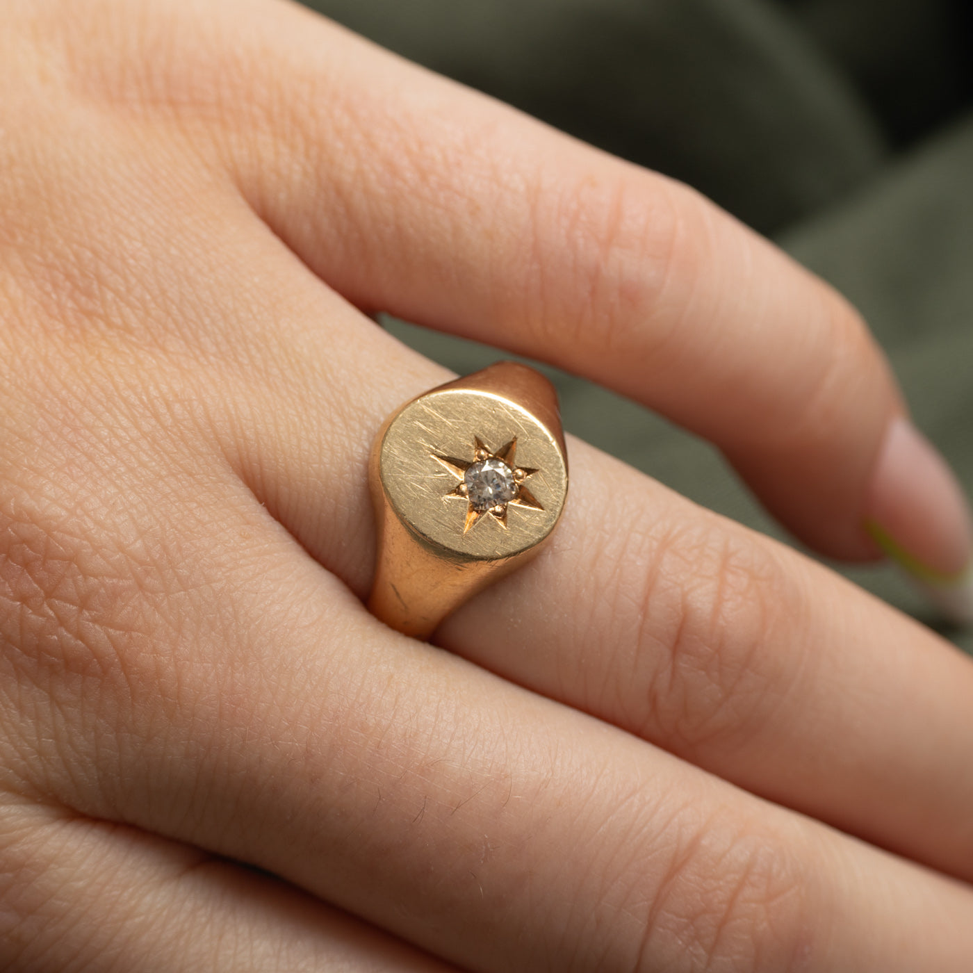 Star Set Diamond Signet Ring | 0.15ct | SZ 8
