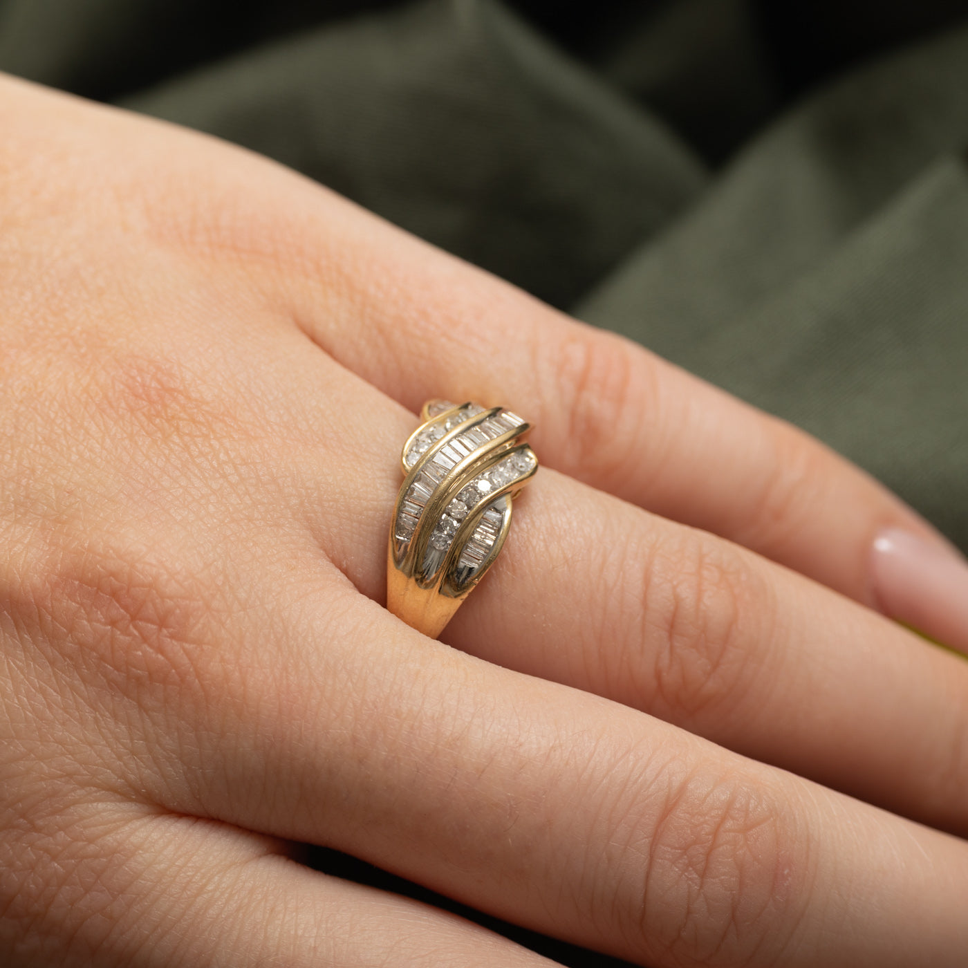 Channel Set Diamond Waterfall Cross Over Ring | 0.47ctw | SZ 7.25