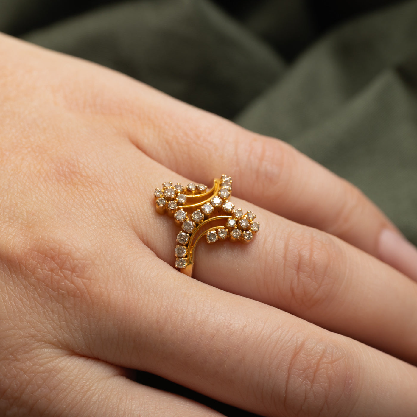 18k Yellow Gold Brown Diamond Cluster Bypass Ring | 0.71ctw | SZ 6