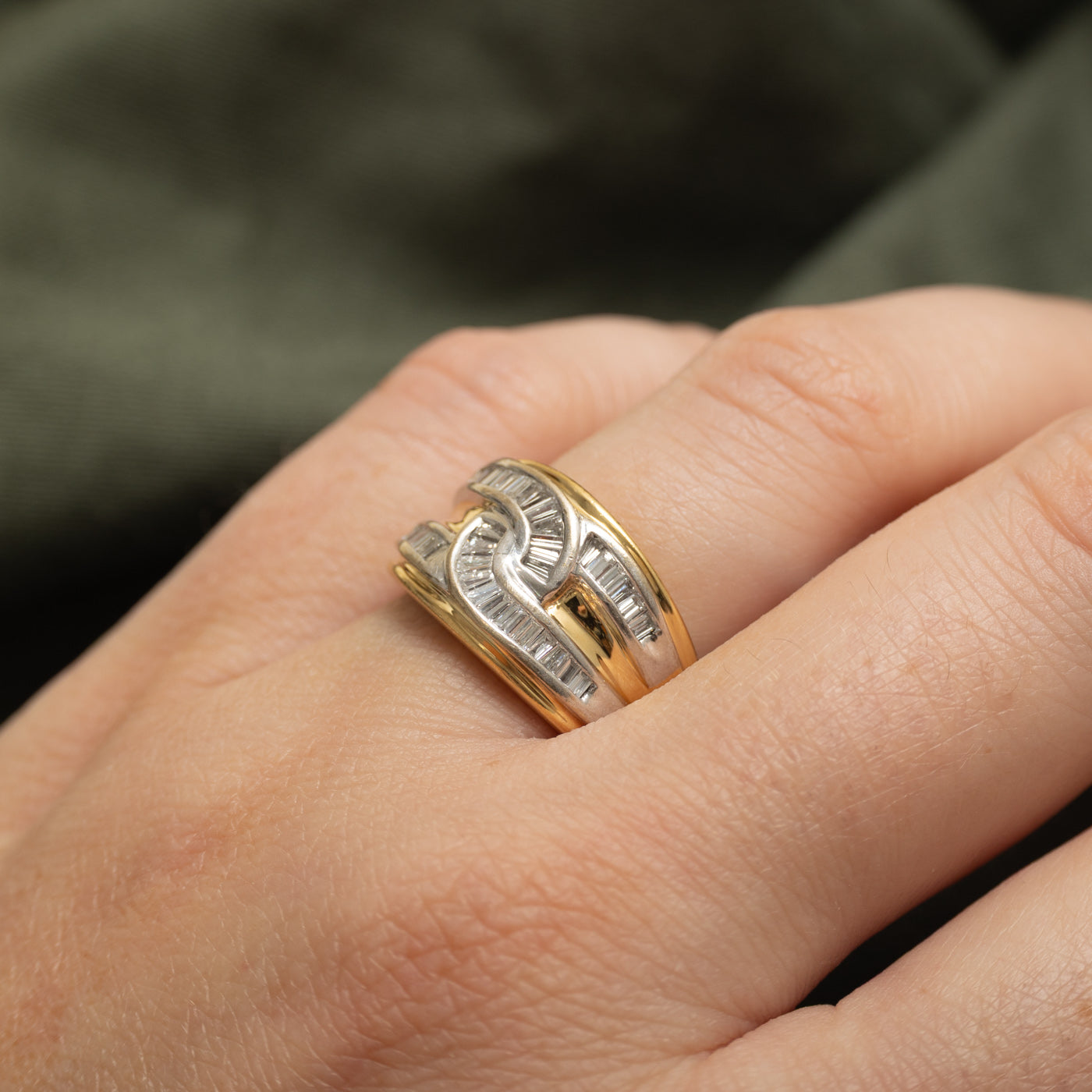 18k Baguette Cut Diamond Link Design Band | 0.38ctw | SZ 6.5