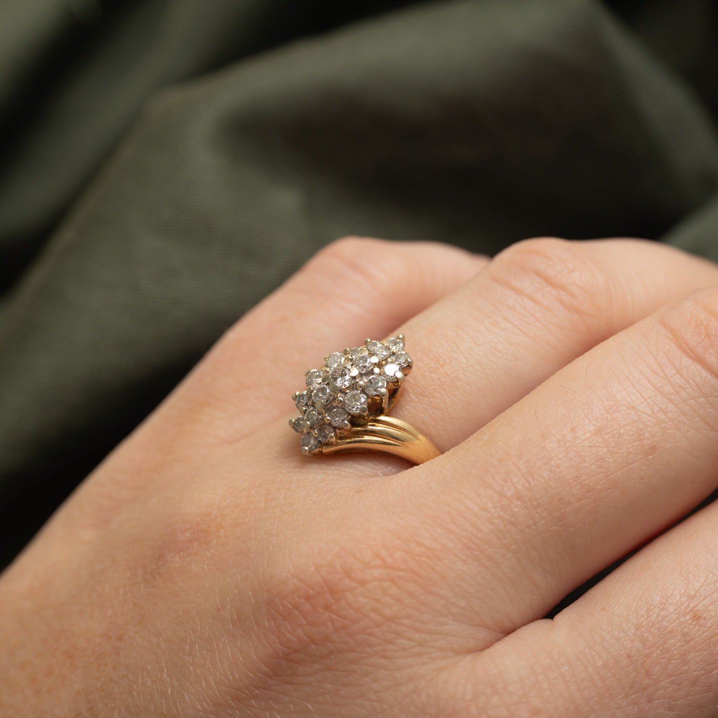 Yellow Gold Diamond Cluster Bypass Ring | 0.69ctw | SZ 6.25