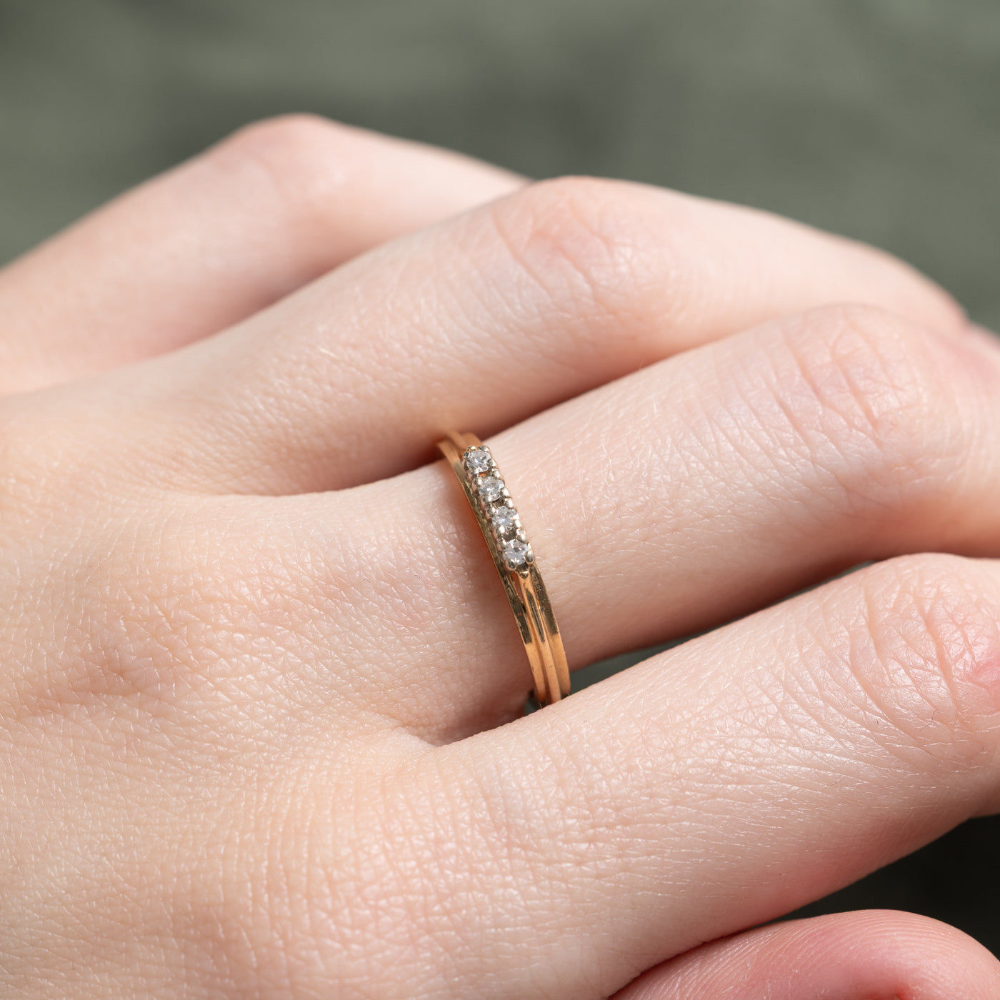 Four Stone Diamond Grooved Band | 0.08ctw | SZ 6.5