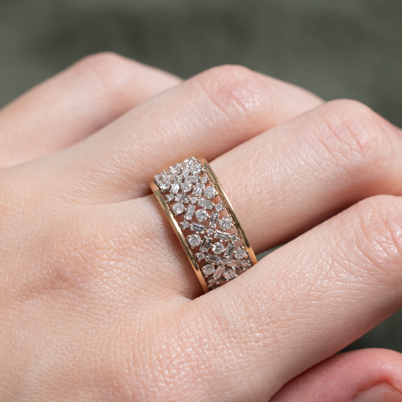 Bague ajourée sertie de diamants taille mixte | 0,97 ct au total | Taille 7,5