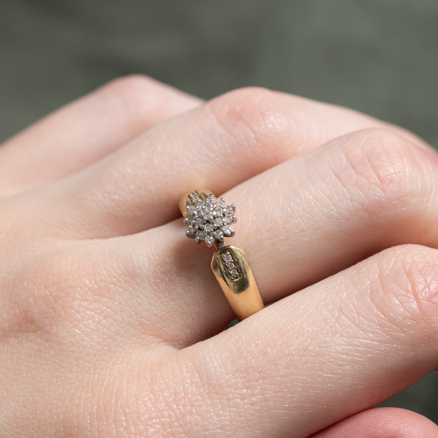 Yellow Gold Diamond Petal Cluster Ring | 0.20ctw | SZ 6