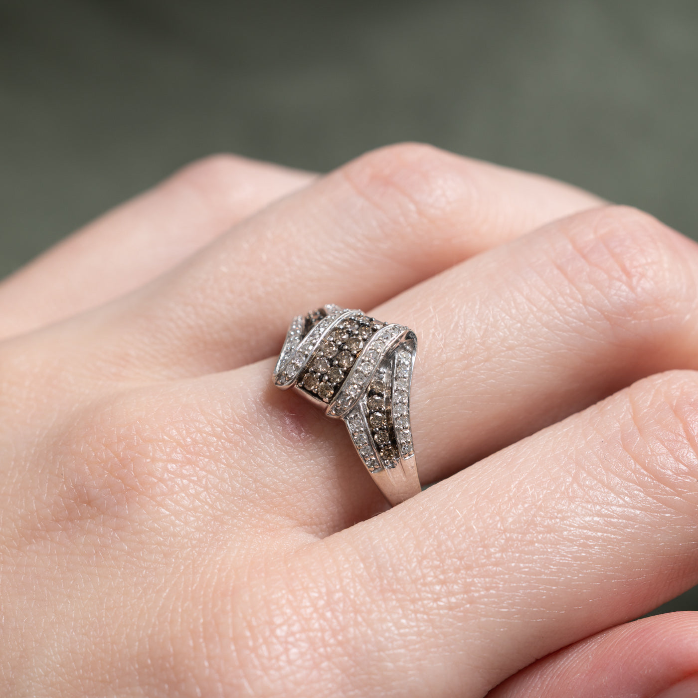 White Gold Brown & White Diamond Waterfall Ring | 0.66ctw | SZ 7.75