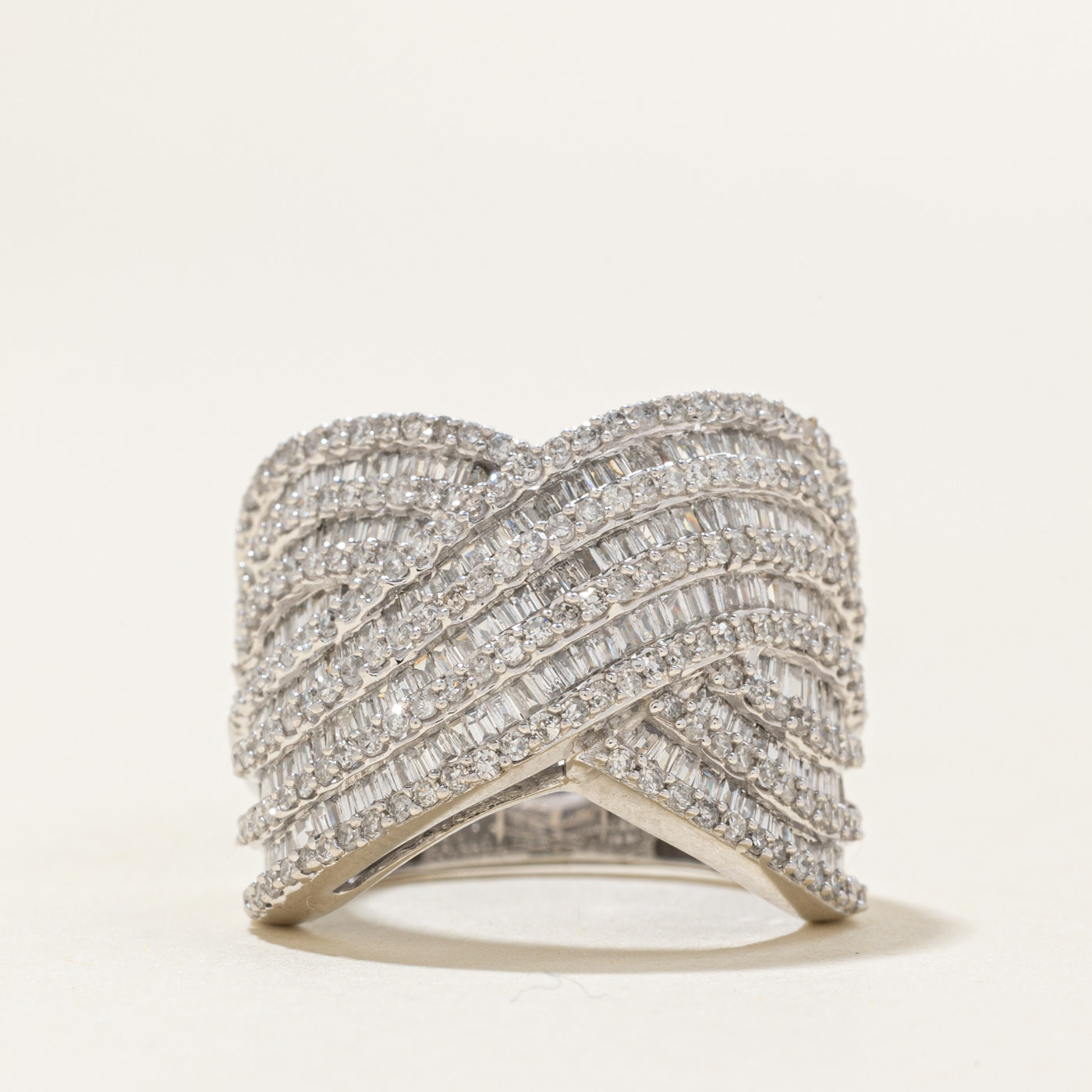 Multi Row Diamond Cross Over Cocktail Ring | 1.82ctw | SZ 5.25 |