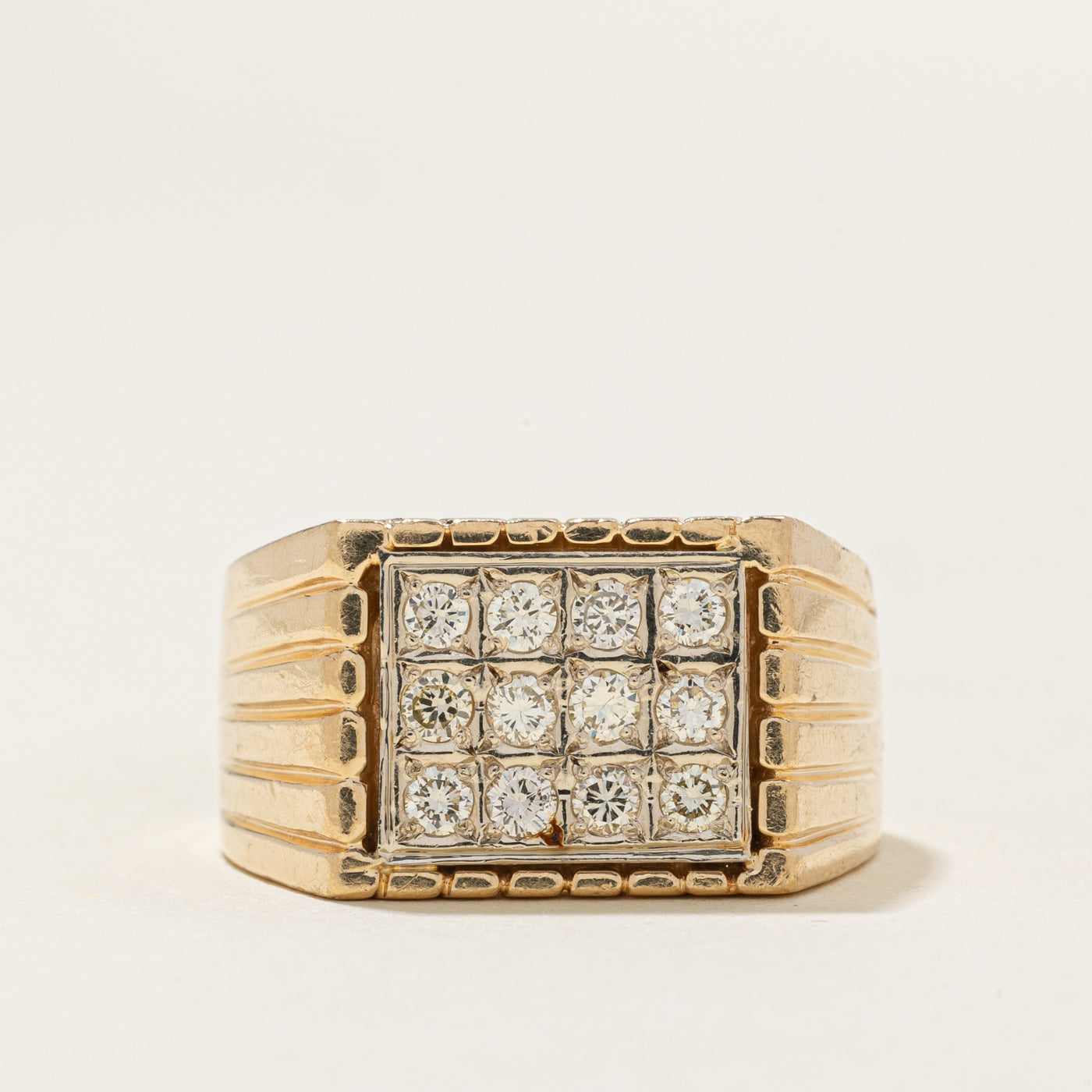 Diamond Grid Grooved Signet Ring | 0.54ctw | SZ 8.75 |