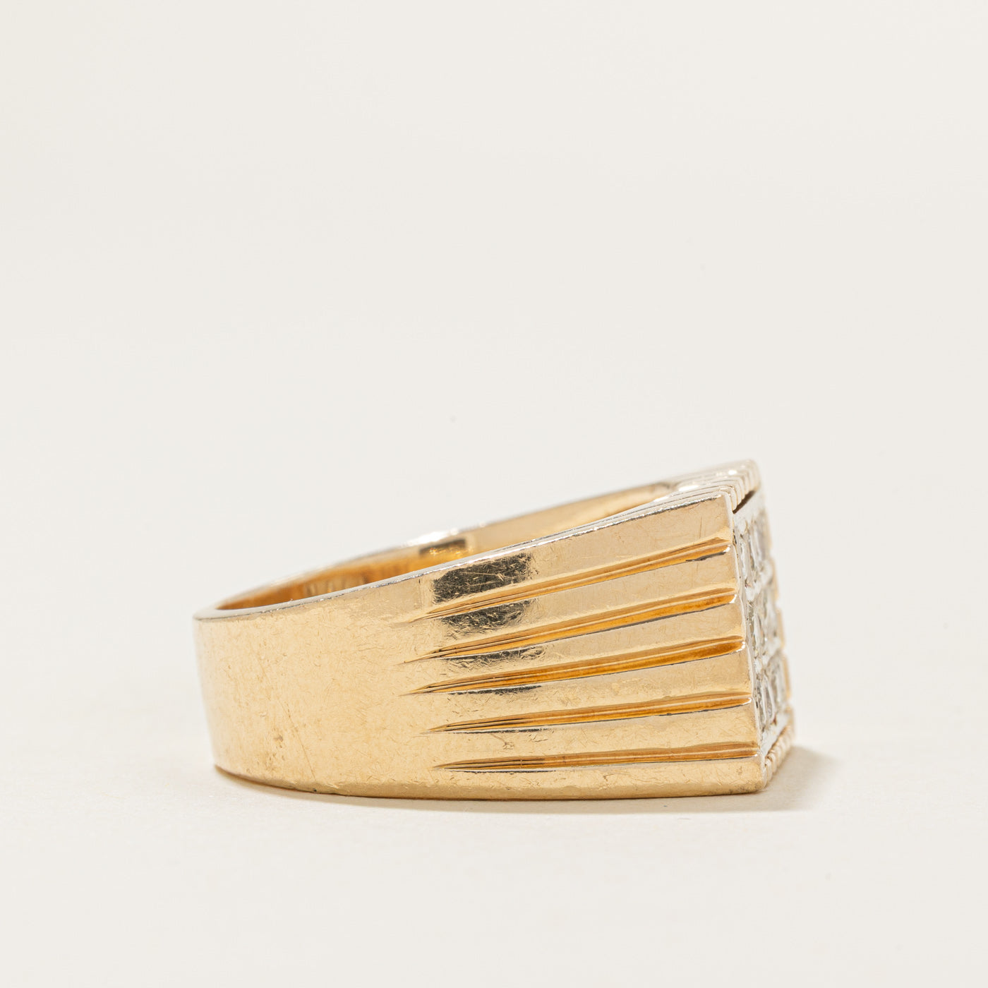 Diamond Grid Grooved Signet Ring | 0.54ctw | SZ 8.75 |