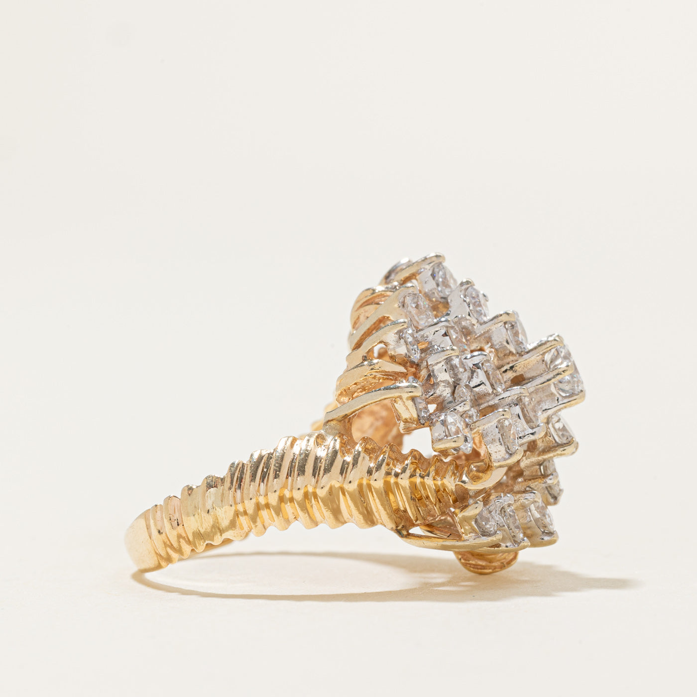 Diamond Cluster Grooved Cocktail Ring | 0.28ct, 2.7ctw | SZ 7.5 |