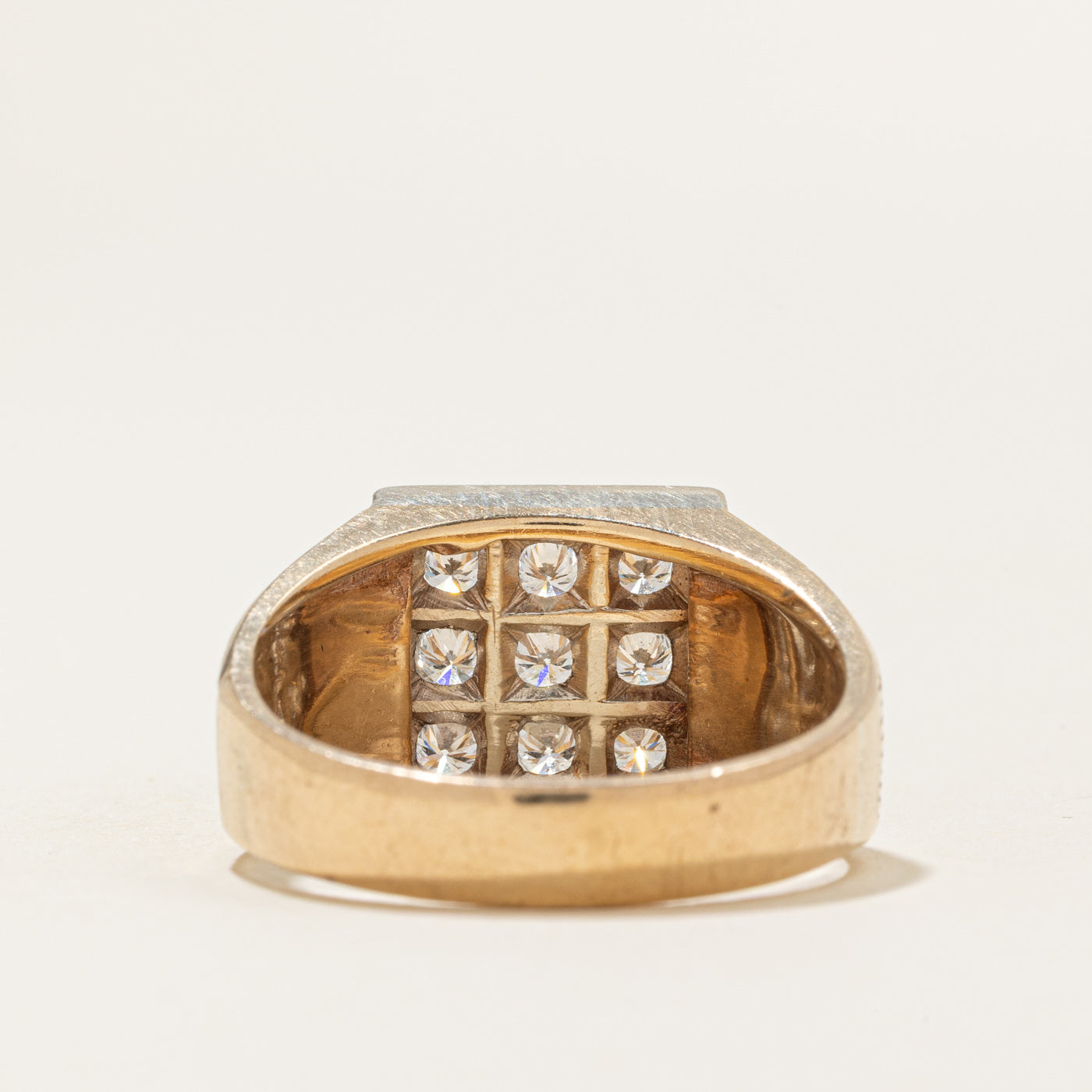 Diamond Grid Textured Signet Ring | 0.99ctw | SZ 11.75 |