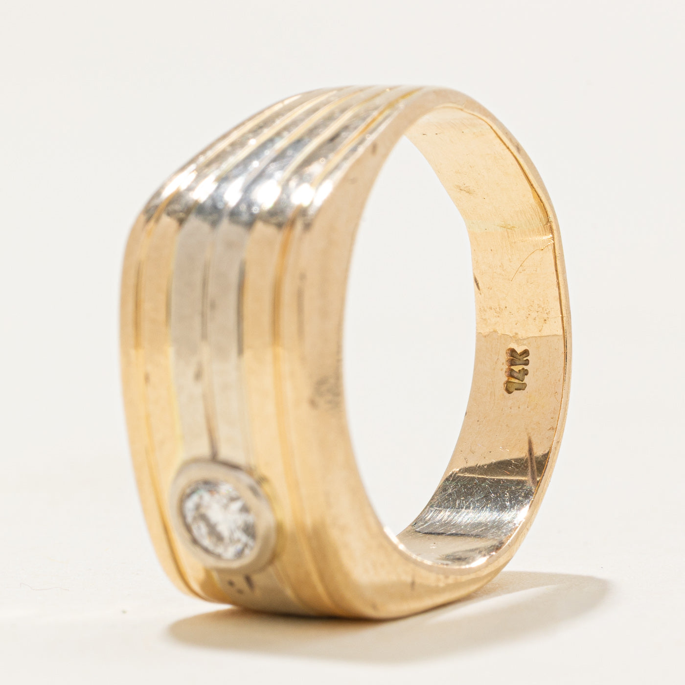 Bezel Set Diamond Grooved Soft Square Band | 0.2ct | SZ 9.0 |