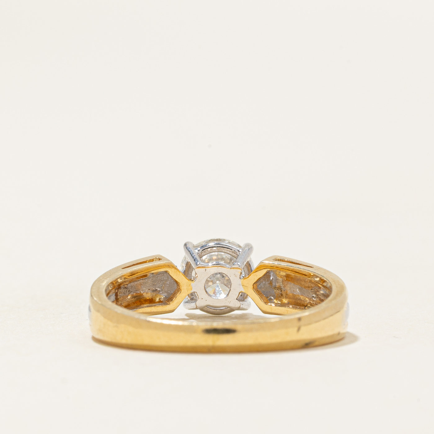Two Tone Gold Solitaire Diamond Grooved Ring | 0.74ct SI1/SI2 F/G | SZ 6.25 |