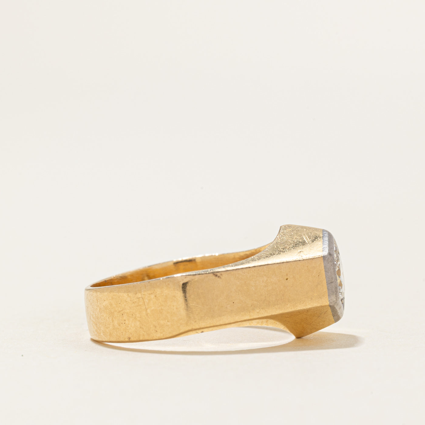 Two Tone Gold Solitaire Diamond Hexagon Ring | 0.4ct | SZ 7.75 |