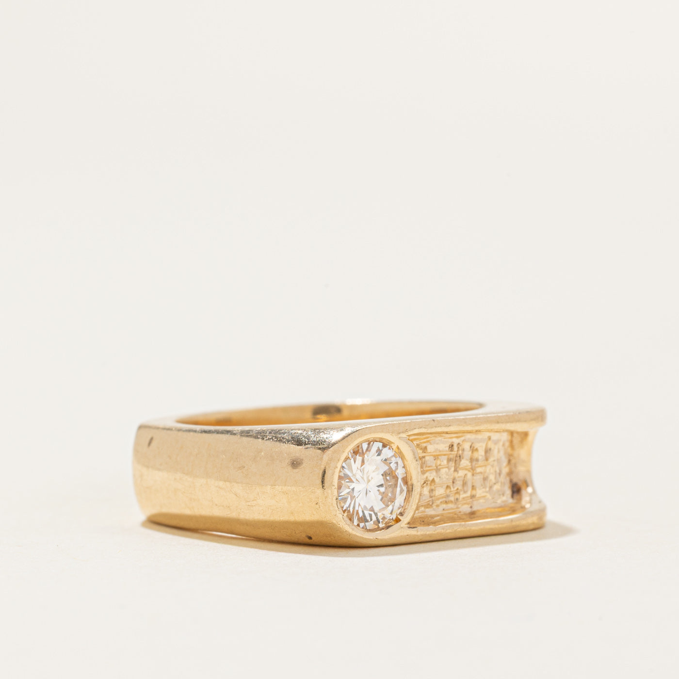 Bezel Set Side Diamond Textured Ring | 0.4ct | SZ 7.25 |