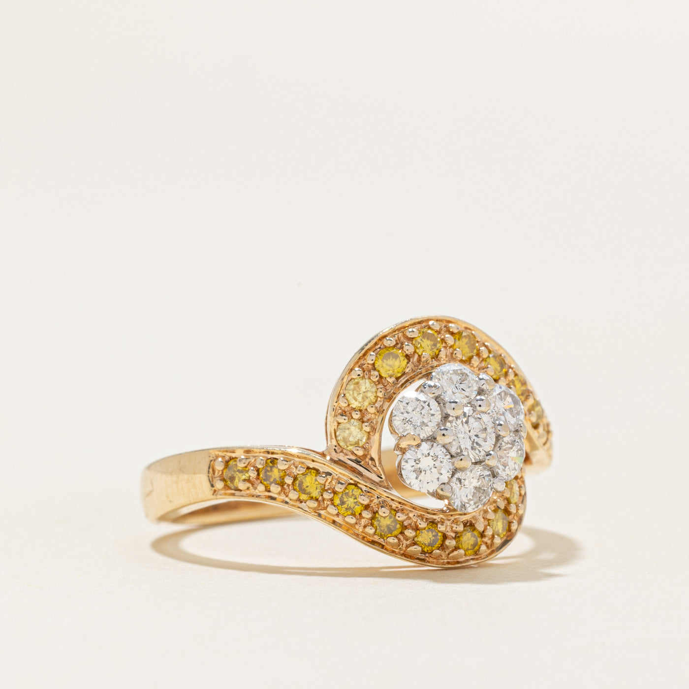 White & Yellow Diamond Cluster Bypass Ring | 0.7ctw | SZ 8.0 |