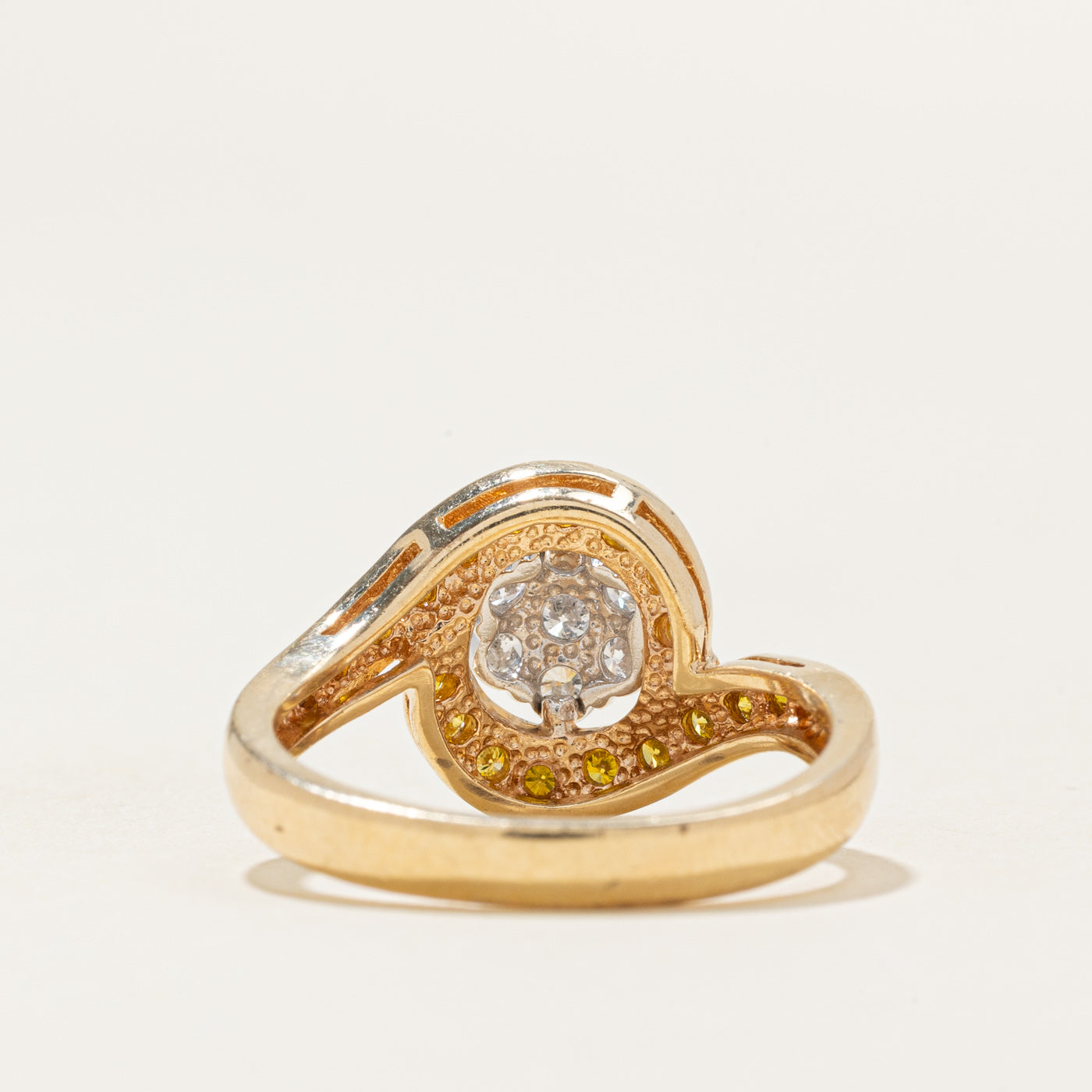 White & Yellow Diamond Cluster Bypass Ring | 0.7ctw | SZ 8.0 |
