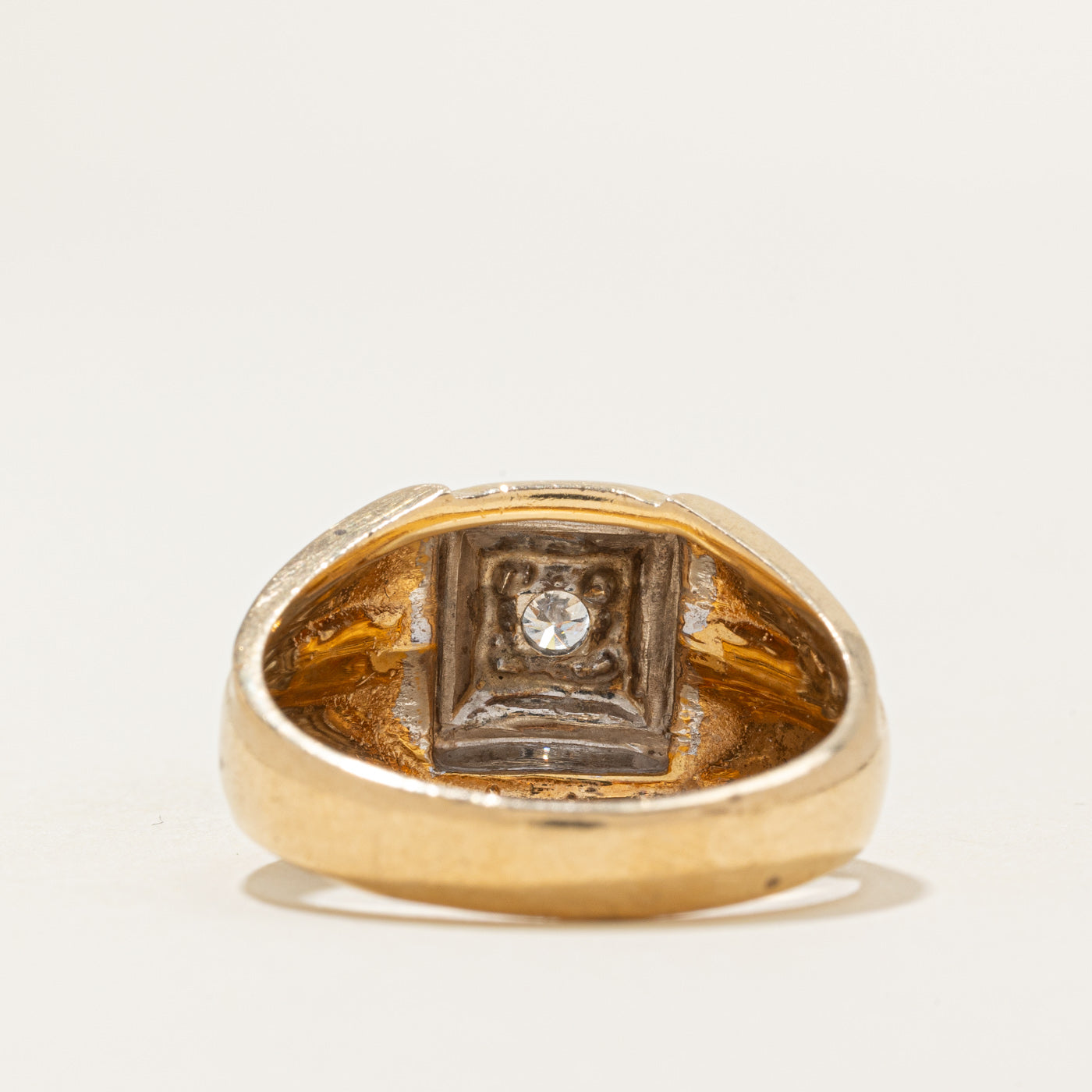 Two Tone Gold Diamond Grooved Statement Ring | 0.3ct | SZ 10.25 |