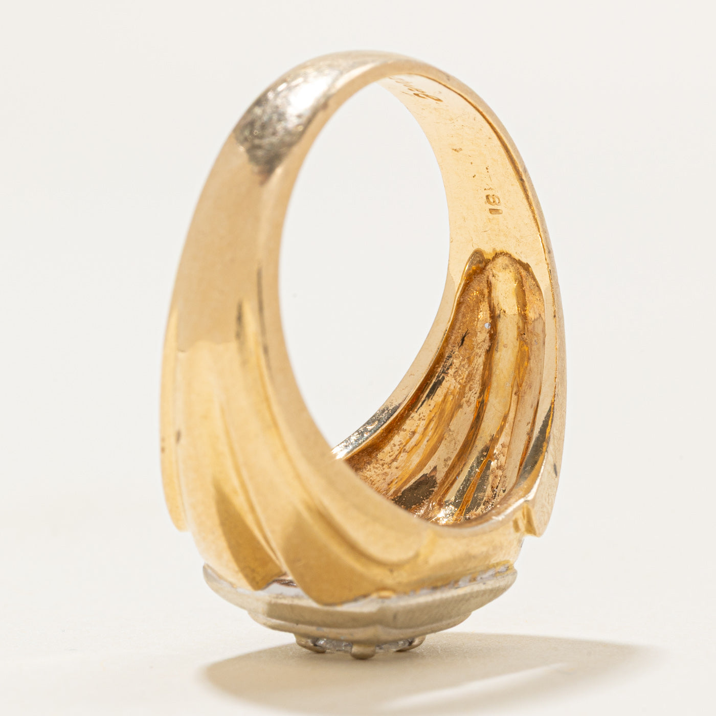 Two Tone Gold Diamond Grooved Statement Ring | 0.3ct | SZ 10.25 |