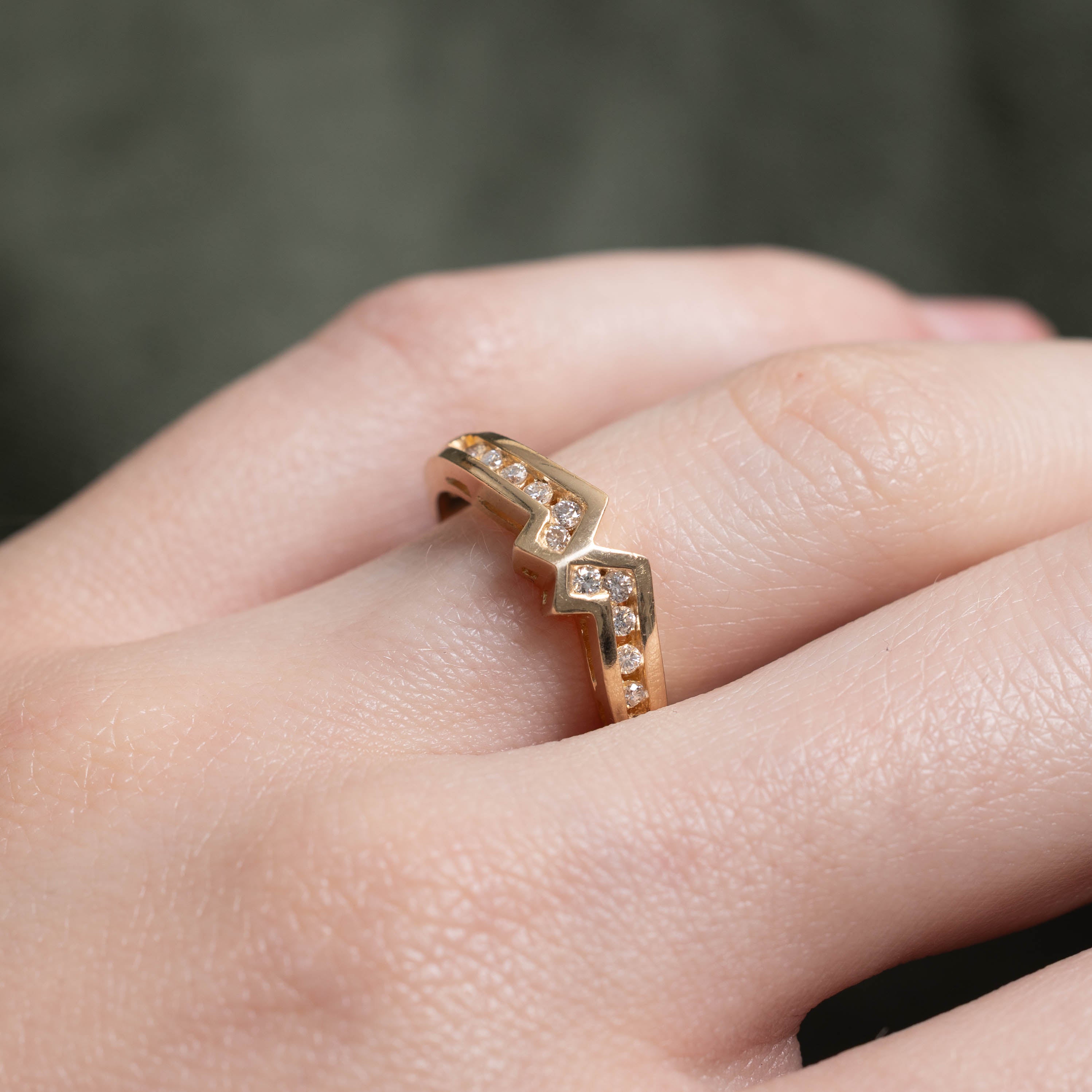 14k Channel Set Diamond “W” Chevron Ring | 0.21ctw | SZ 6