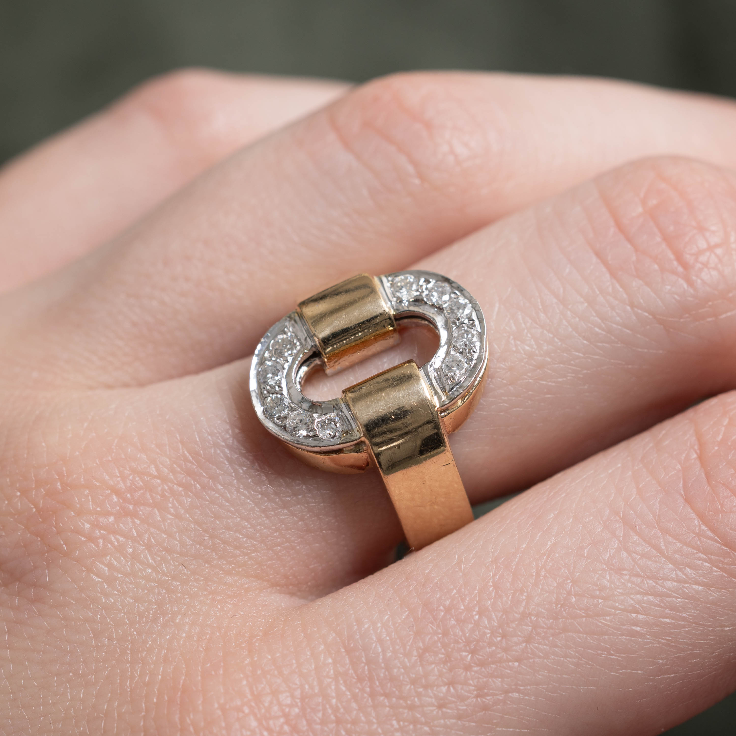 14k Two Tone Diamond Buckle Ring | 0.30ctw | SZ 7