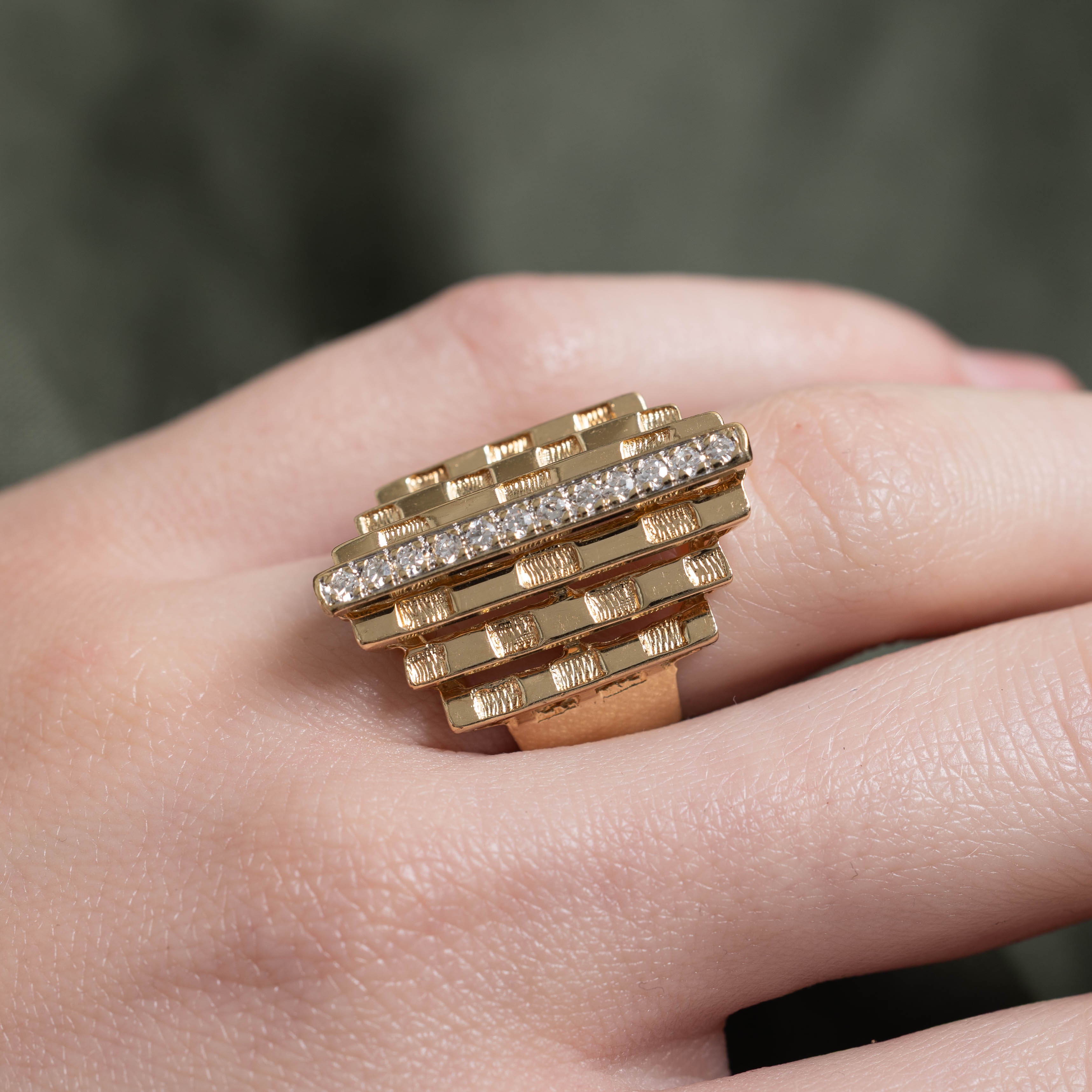 14k Diamond Column Geometric Cocktail Ring | 0.24ctw | SZ 5.75